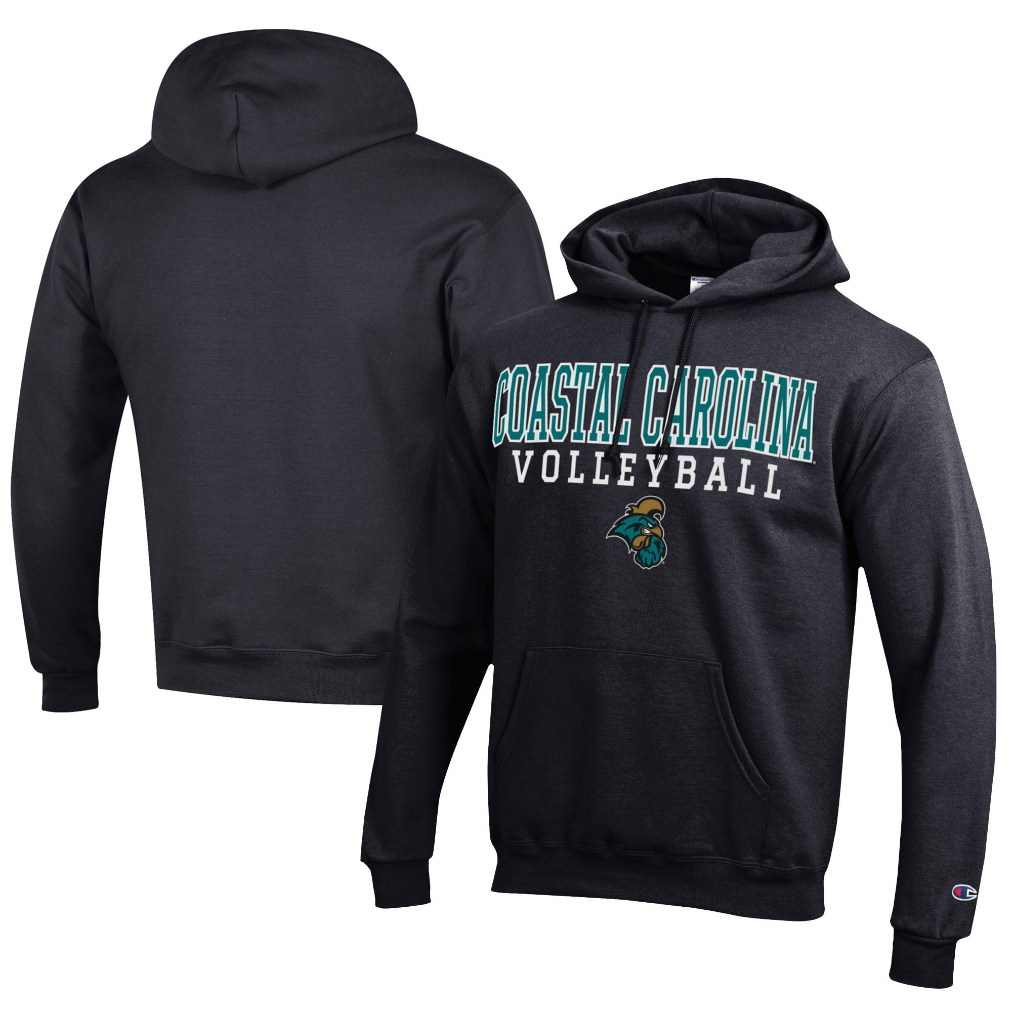 Men's Champion  Black Coastal Carolina Chanticleers Stacked Logo Volleyball Eco Powerblend Pullover Hoodie