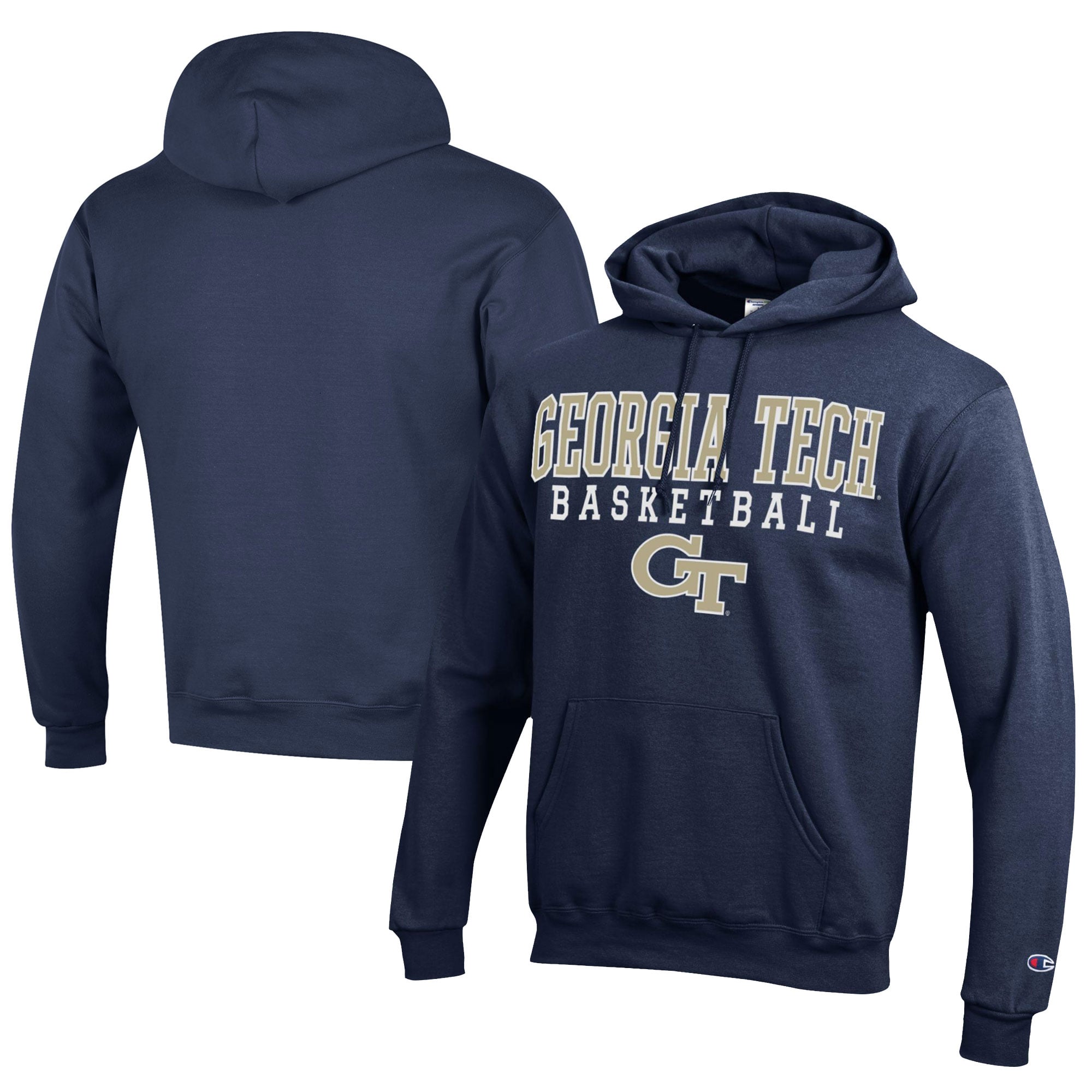 Men's Champion  Navy Georgia Tech Yellow Jackets Stacked Logo Basketball Eco Powerblend Pullover Hoodie