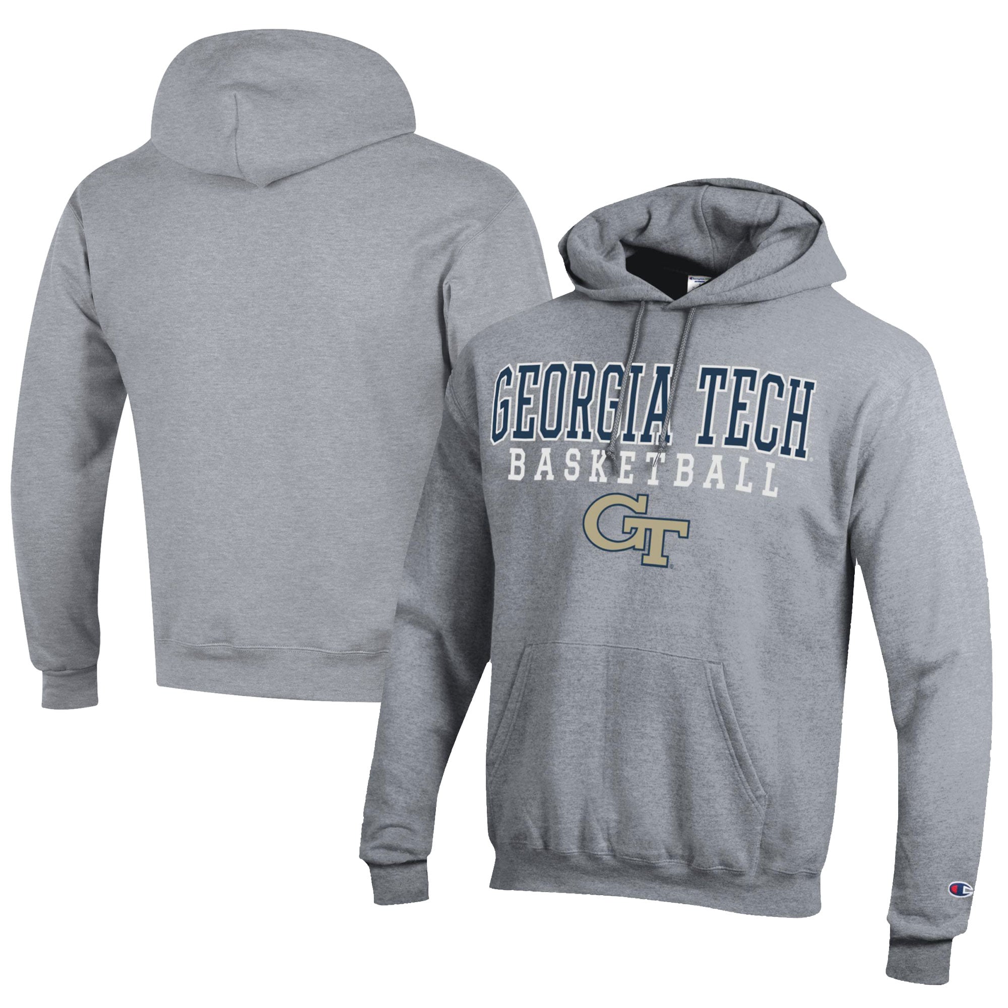 Men's Champion  Gray Georgia Tech Yellow Jackets Stacked Logo Basketball Eco Powerblend Pullover Hoodie