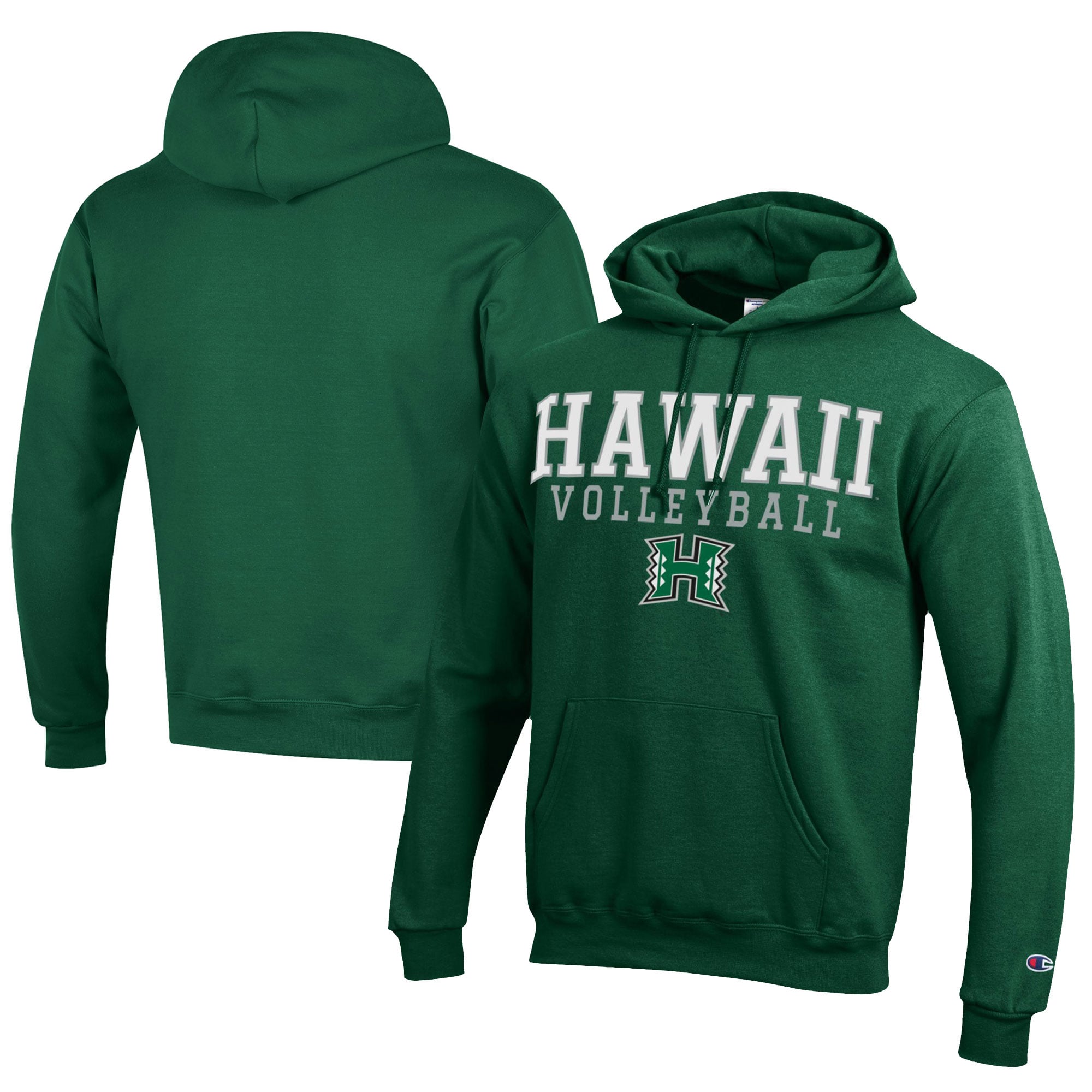 Men's Champion  Green Hawaii Rainbow Warriors Stacked Logo Volleyball Eco Powerblend Pullover Hoodie