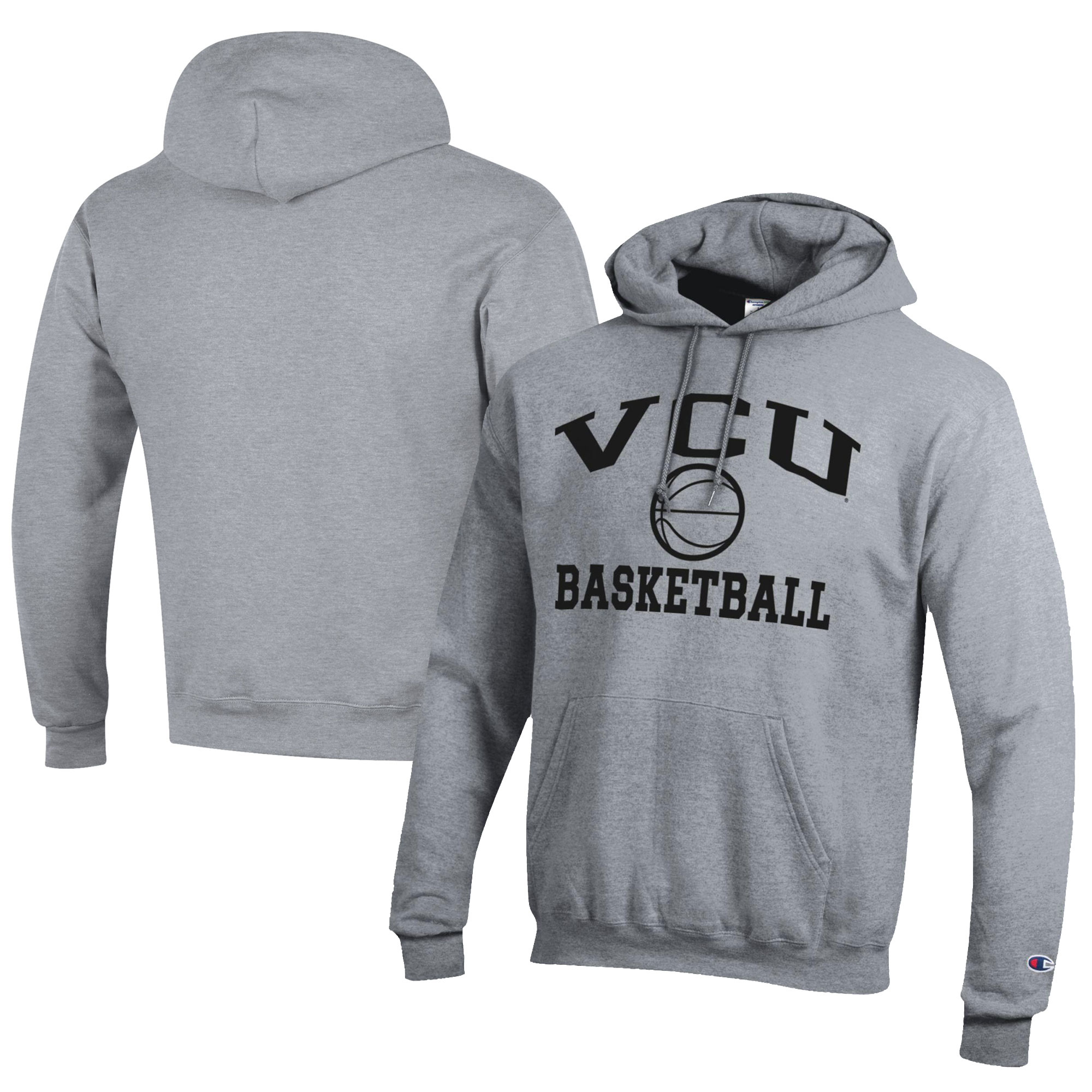 Men's Champion  Gray VCU Rams Icon Logo Basketball Eco Powerblend Pullover Hoodie