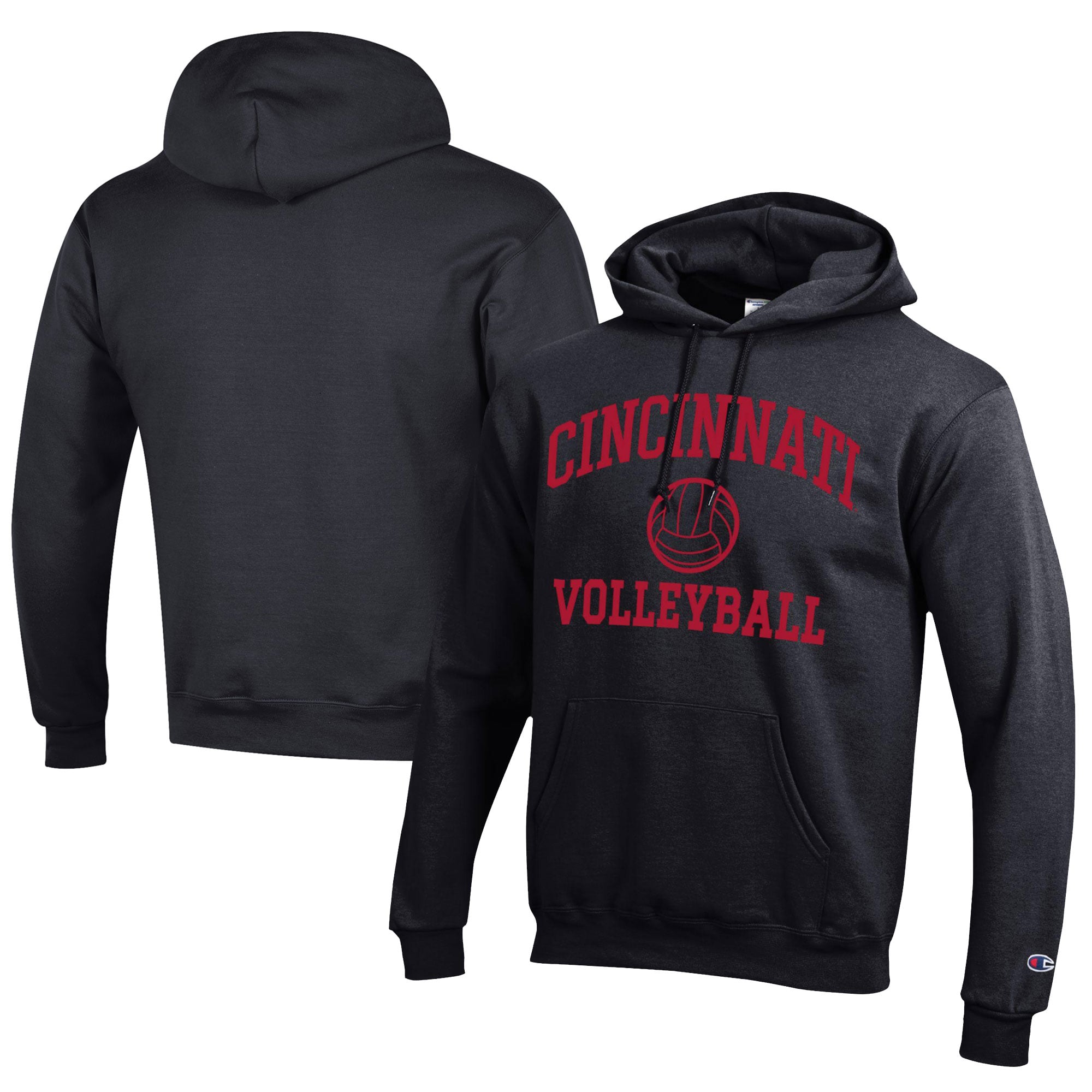 Men's Champion  Black Cincinnati Bearcats Icon Logo Volleyball Eco Powerblend Pullover Hoodie