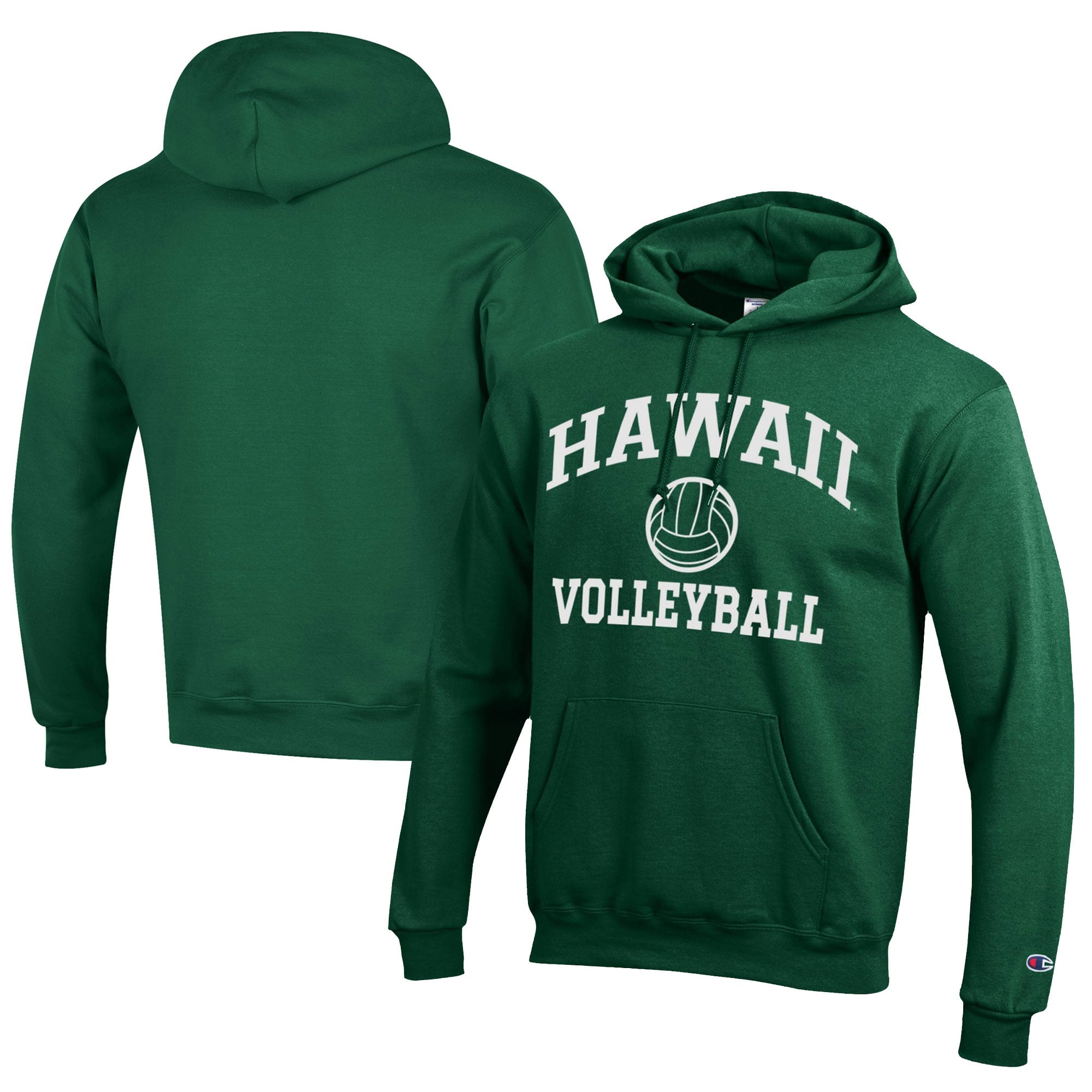 Men's Champion  Green Hawaii Rainbow Warriors Icon Logo Volleyball Eco Powerblend Pullover Hoodie