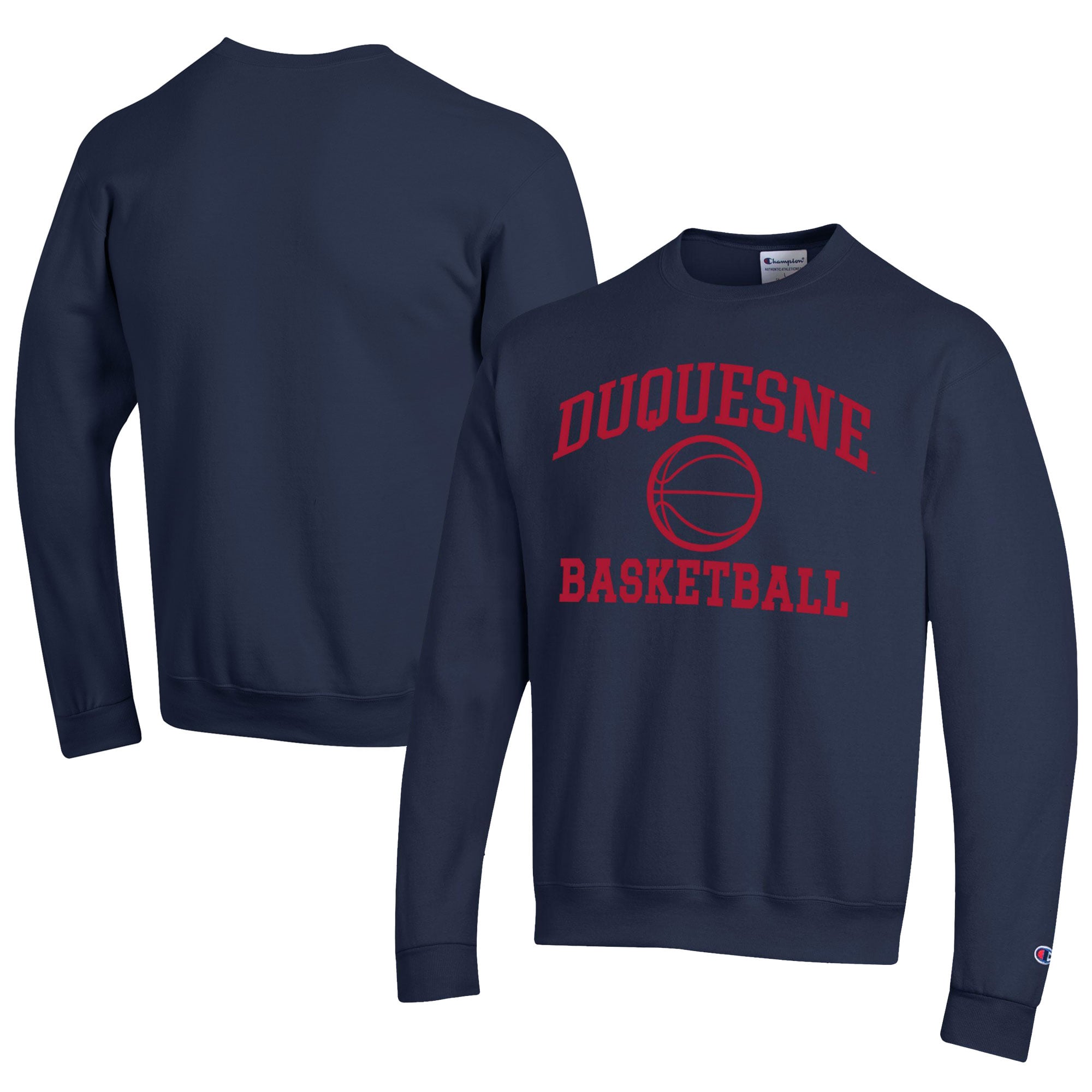Men's Champion  Navy Duquesne Dukes Icon Logo Basketball Eco Powerblend Pullover Sweatshirt