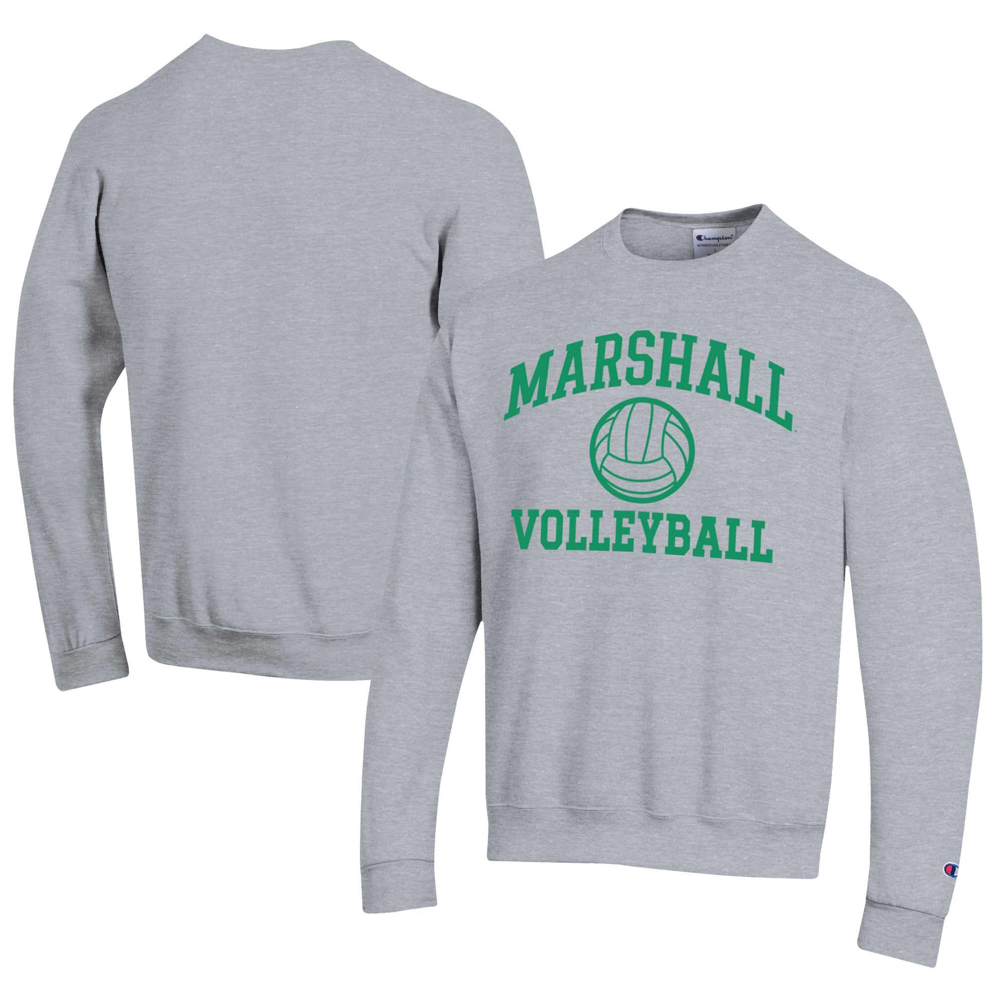 Men's Champion  Gray Marshall Thundering Herd Icon Logo Volleyball Eco Powerblend Pullover Sweatshirt
