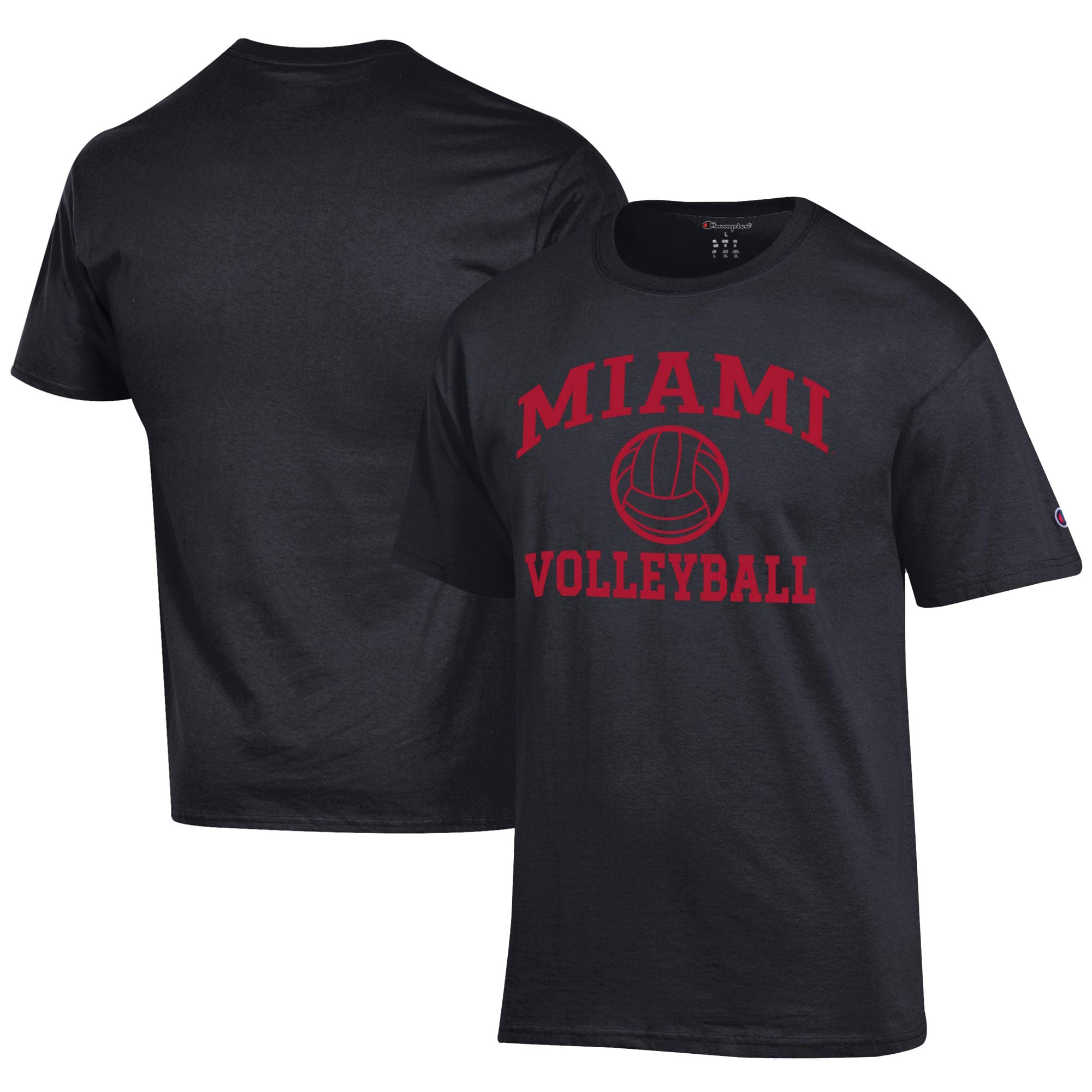 Men's Champion  Black Miami University RedHawks Icon Logo Volleyball Jersey T-Shirt