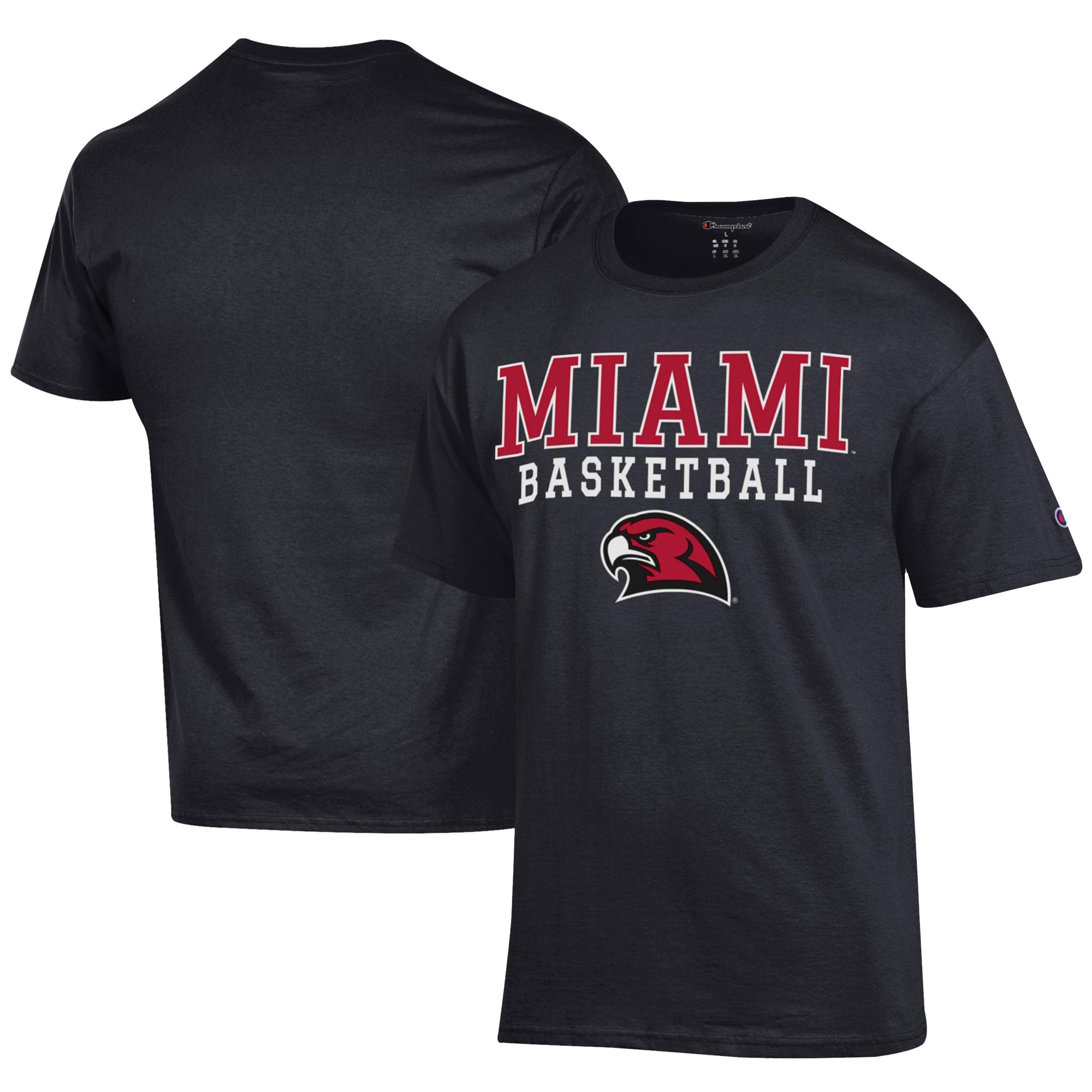 Men's Champion  Black Miami University RedHawks Icon Logo Basketball Jersey T-Shirt