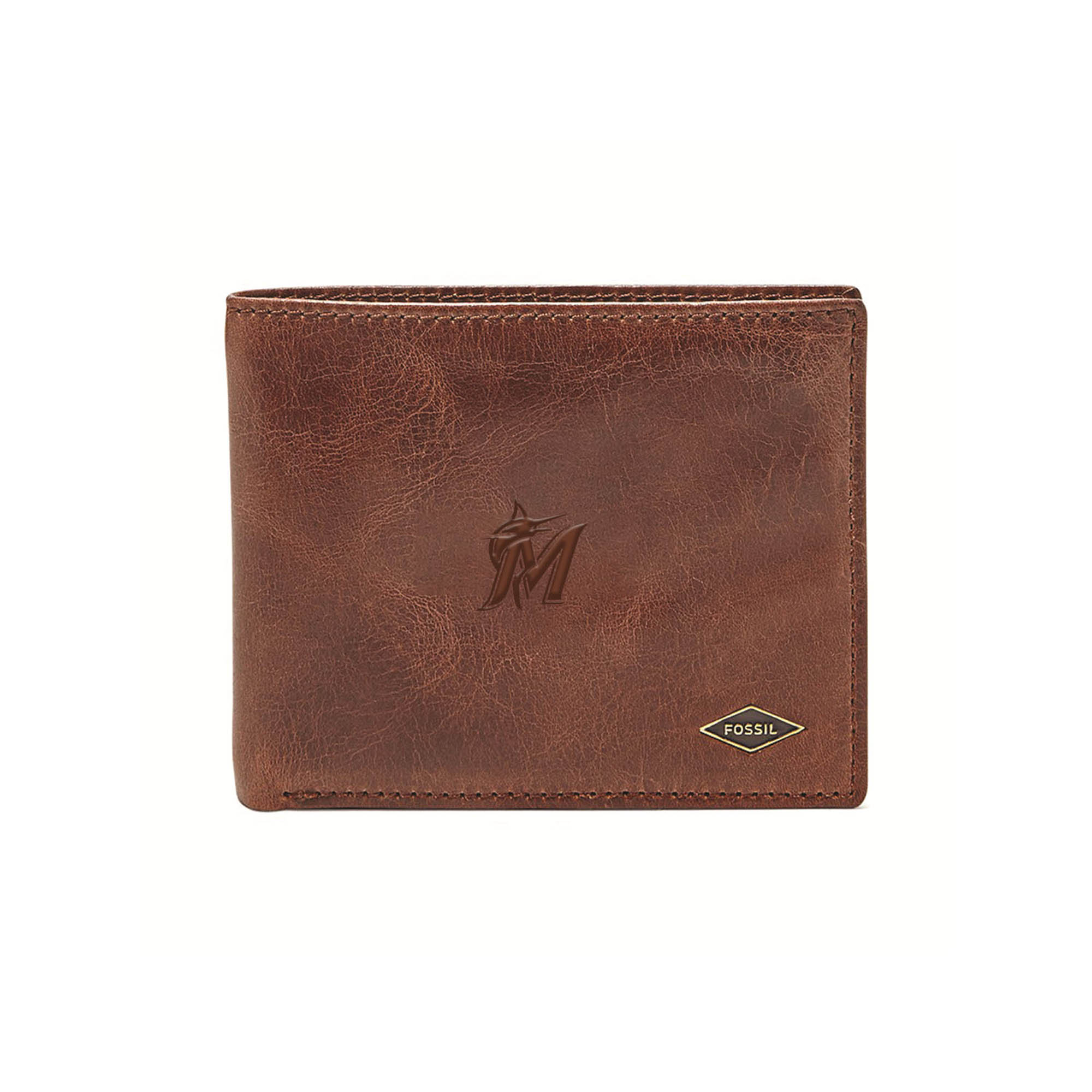 Fossil Brown Miami Marlins Ryan RFID Flip ID Bifold