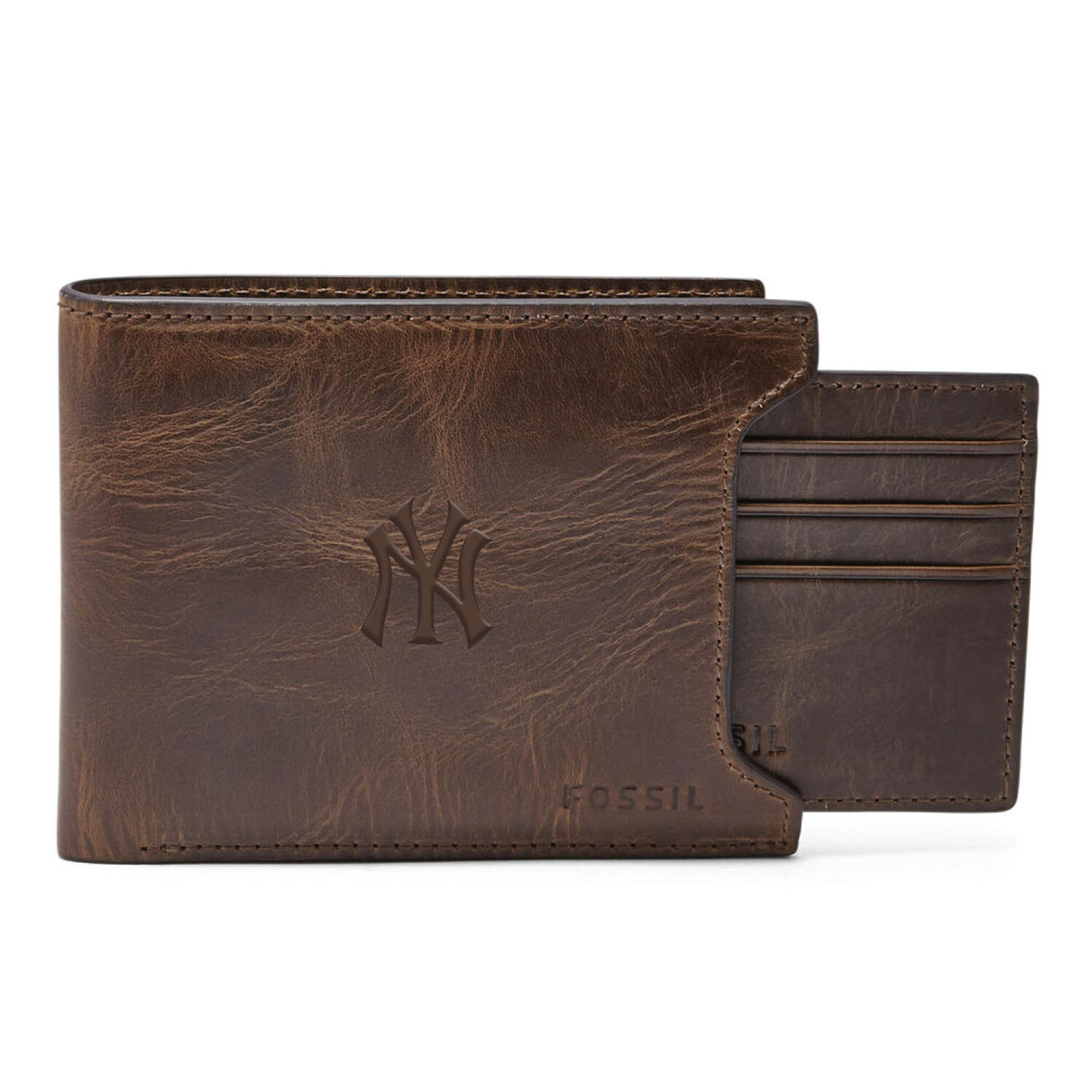Fossil Brown New York Yankees Derrick Sliding 2-in-1 Wallet