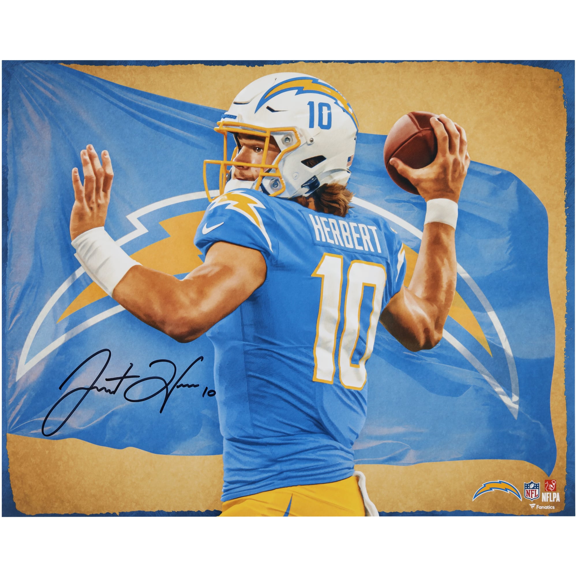 Justin Herbert Los Angeles Chargers Autographed 16" x 20" Photo Print - Art by Brian Konnick