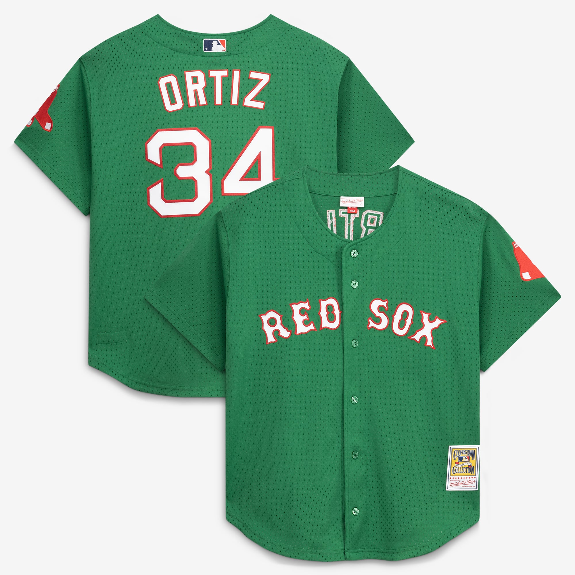 Maglia da allenamento in mesh Mitchell & Ness David Ortiz verde Kelly dei Boston Red Sox della collezione Cooperstown da uomo