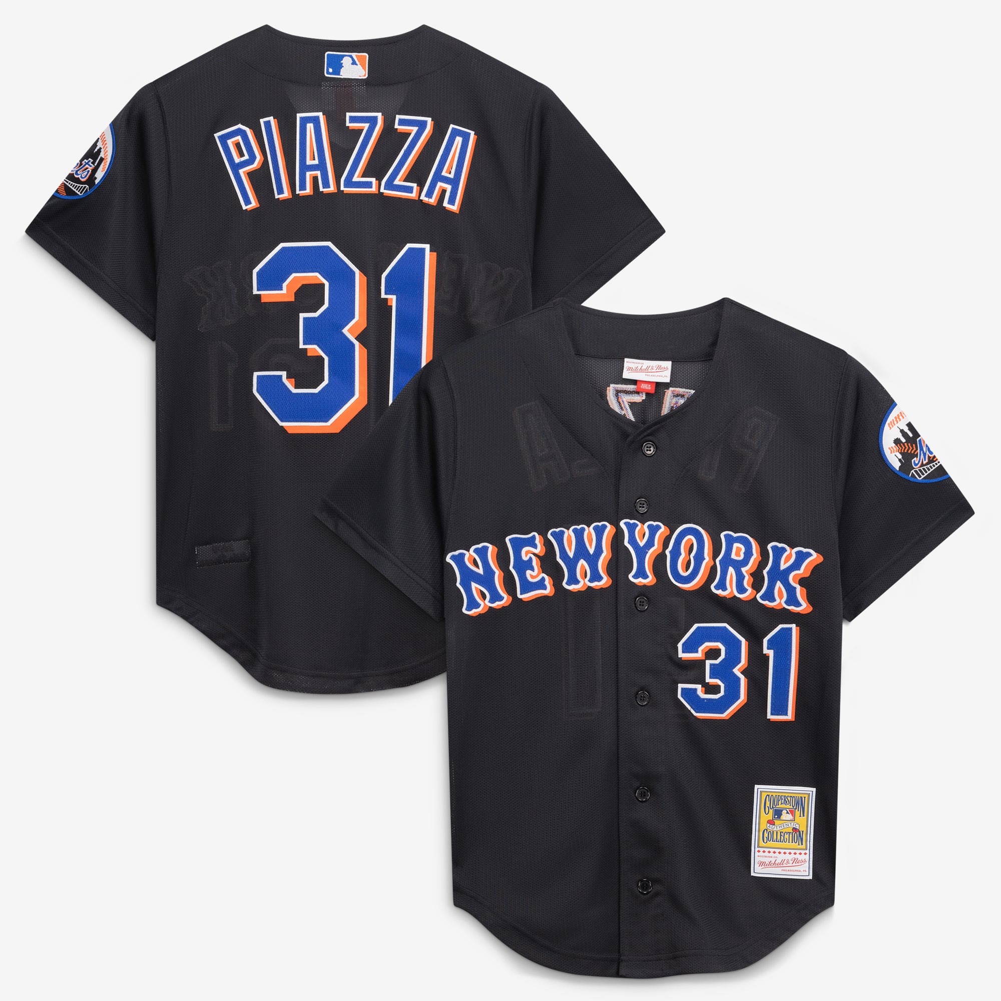 Maglia da allenamento da uomo Mitchell & Ness Mike Piazza nera dei New York Mets, collezione Cooperstown 2000