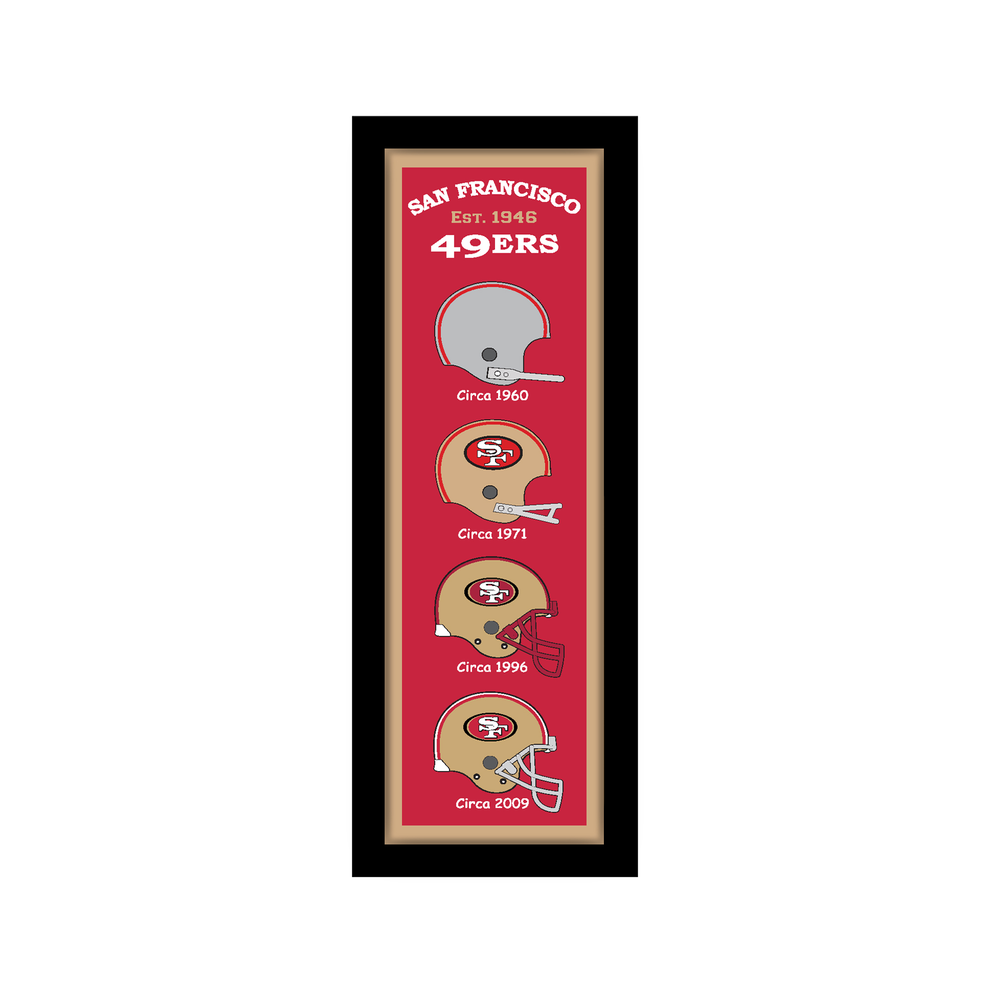 San Francisco 49ers 12" x 36" Helmet Heritage Framed Banner