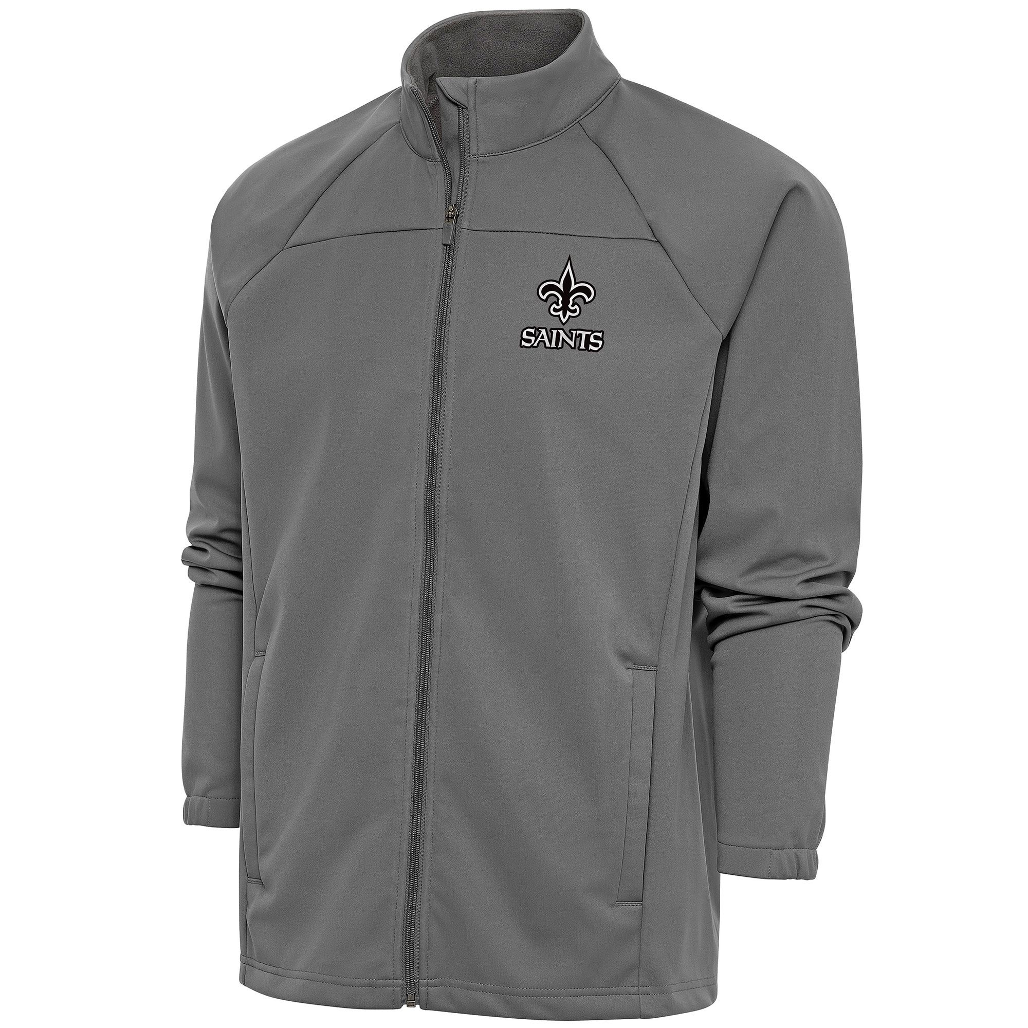 Men's Antigua Steel New Orleans Saints Metallic Logo Links Full-Zip Golf Jacket