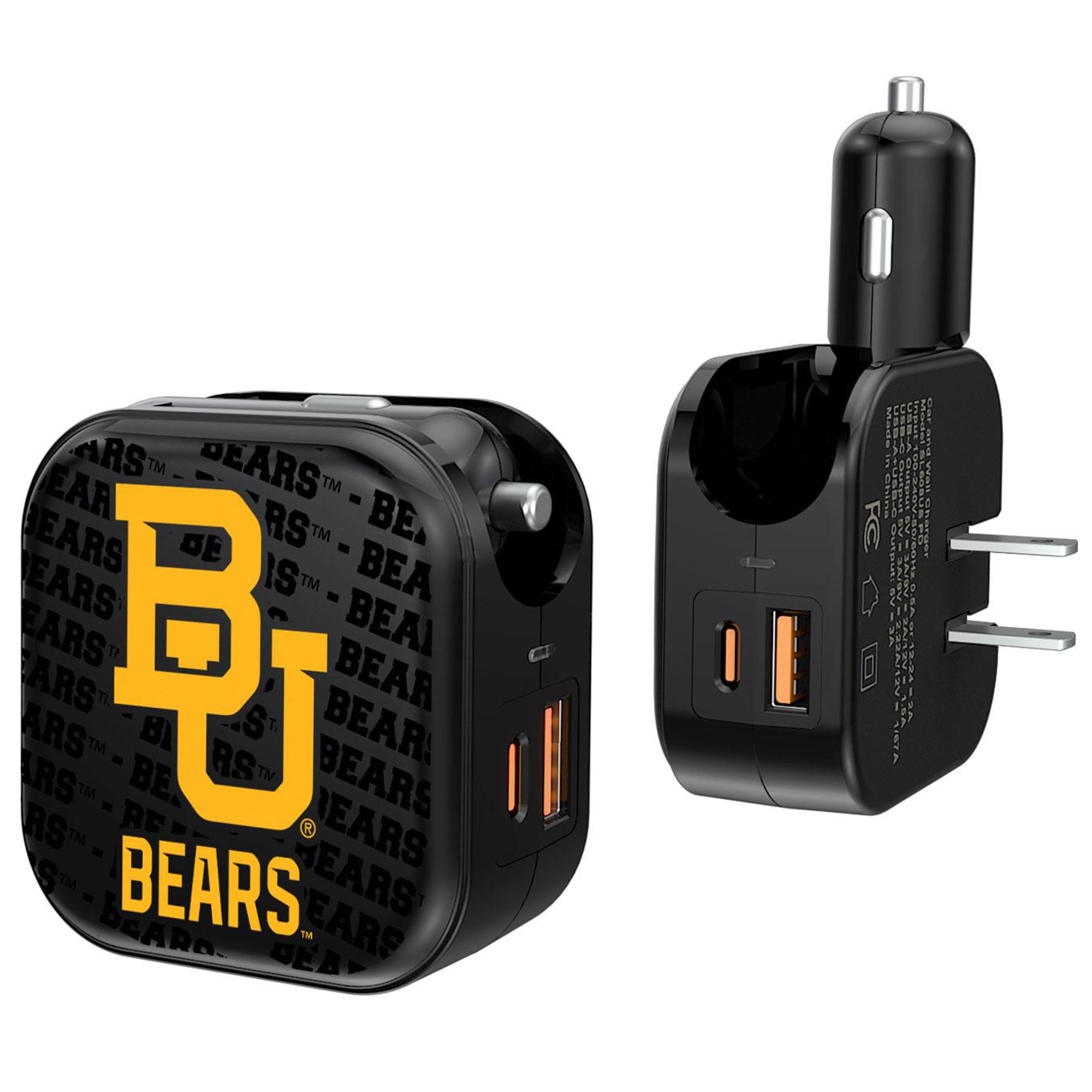 Keyscaper Black Baylor Bears Two-In-One USB A/C Charger