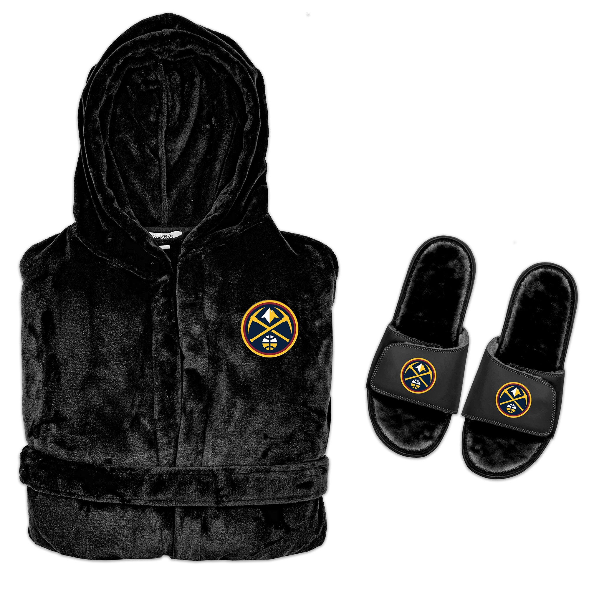 Men's ISlide Black Denver Nuggets Hooded Phantom Robe & Fur Slide Bundle