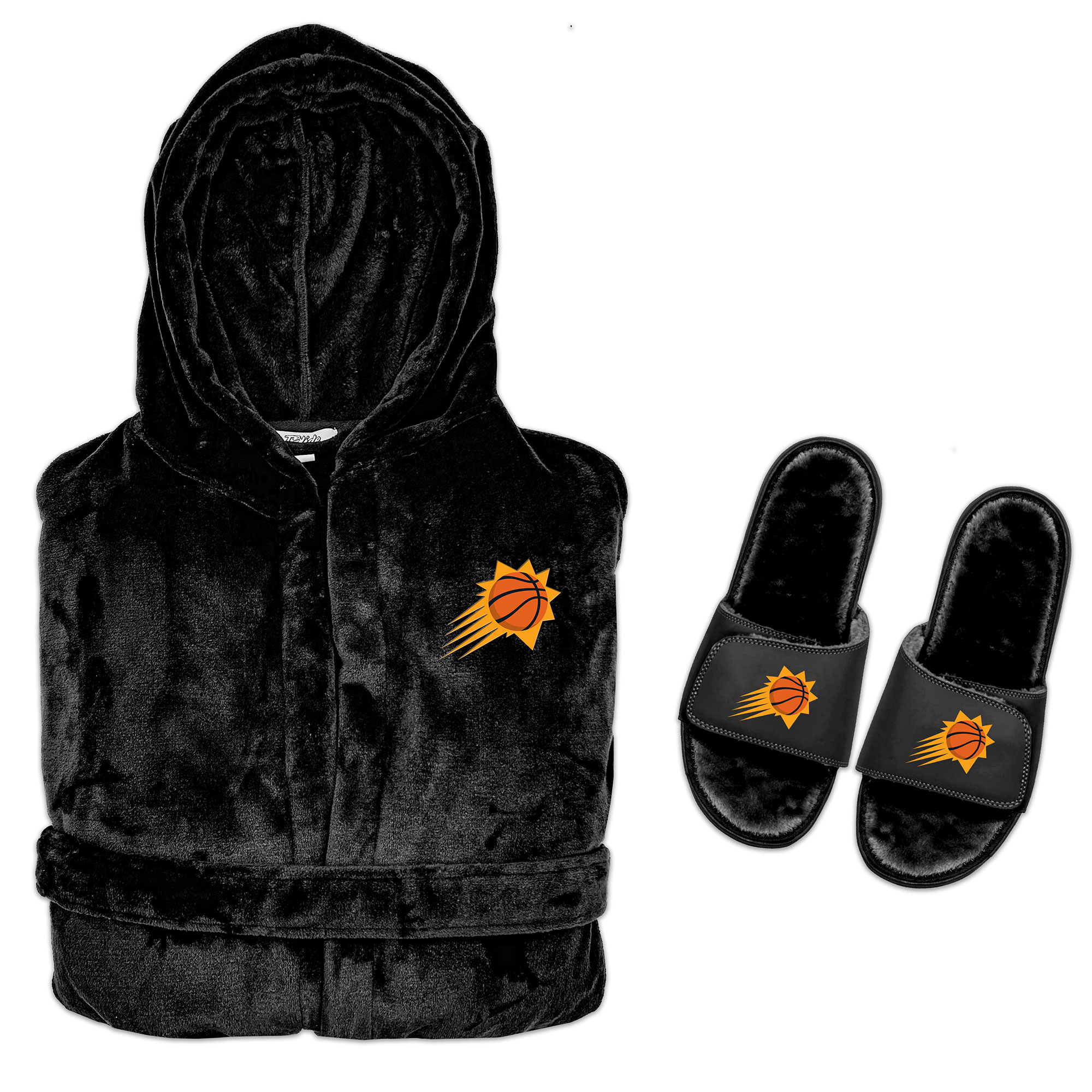Men's ISlide Black Phoenix Suns Hooded Phantom Robe & Fur Slide Bundle