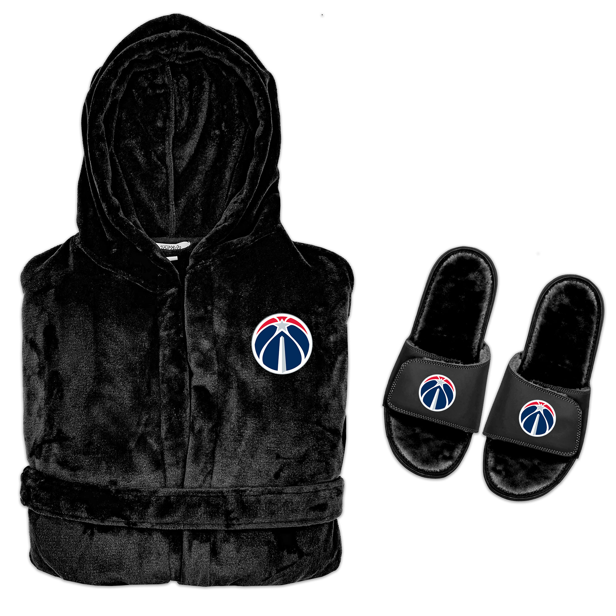 Men's ISlide Black Washington Wizards Hooded Phantom Robe & Fur Slide Bundle
