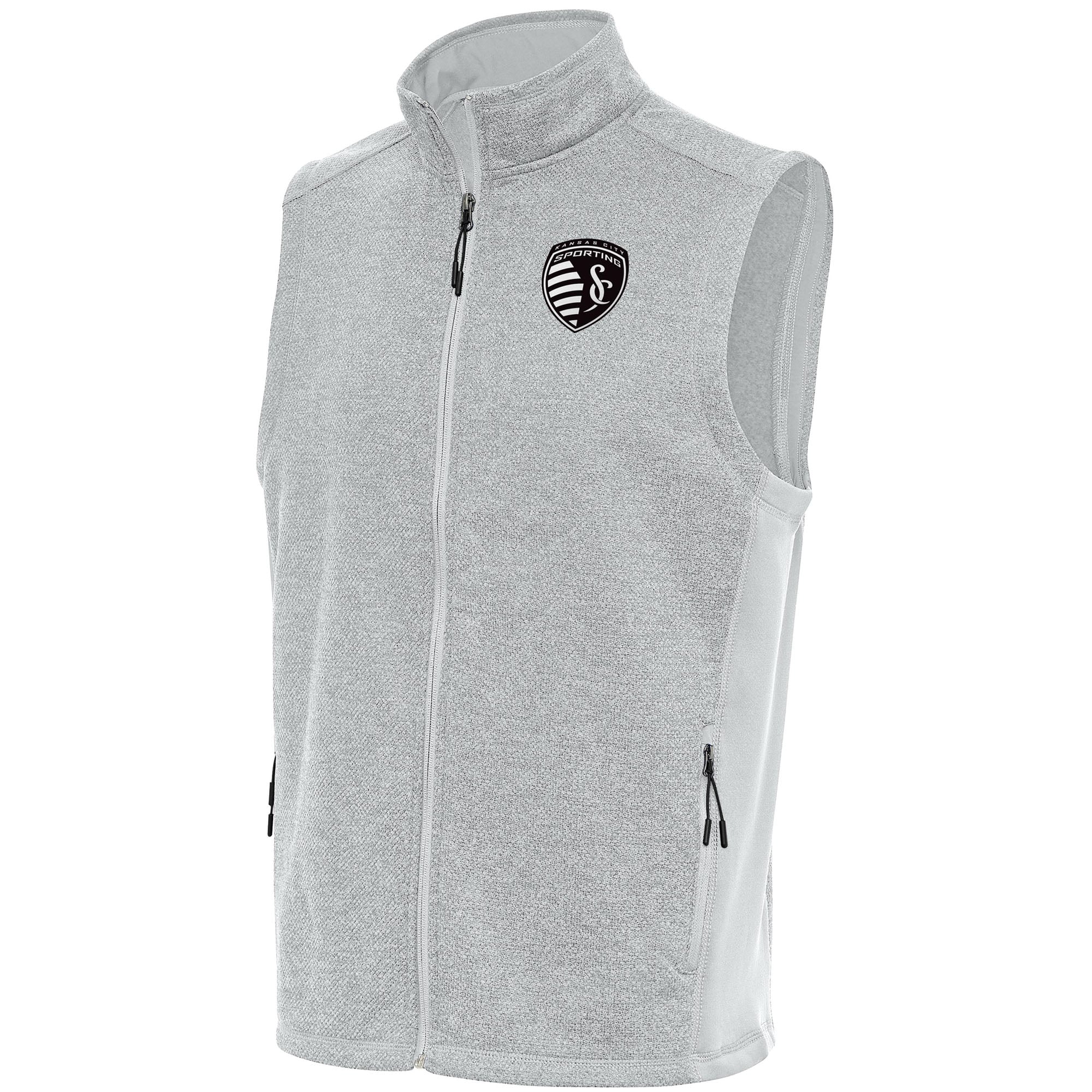 Men's Antigua Gray Sporting Kansas City Brushed Metallic Course Full-Zip Vest