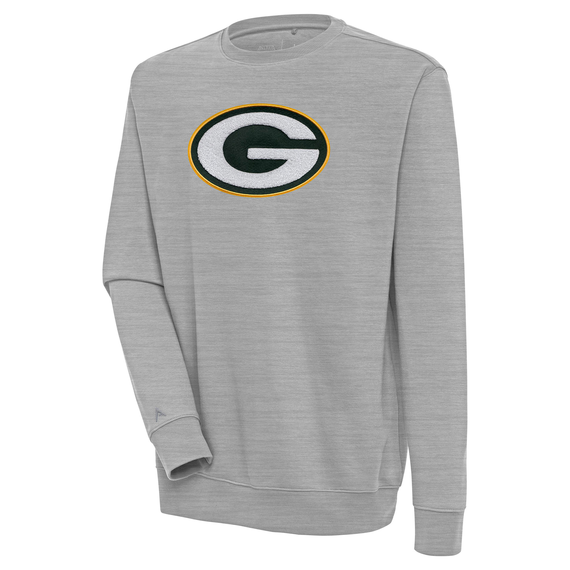 Men's Antigua Heather Gray Green Bay Packers Victory Crewneck Pullover Sweatshirt