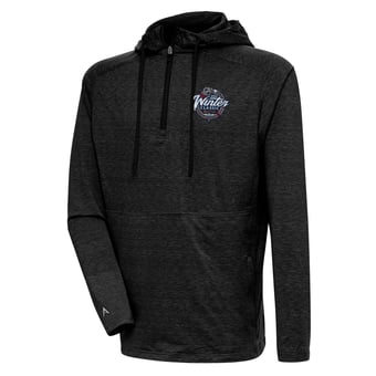 Men's Antigua  Heather Black 2024 Winter Classic Spikes Raglan Quarter-Zip Hoodie