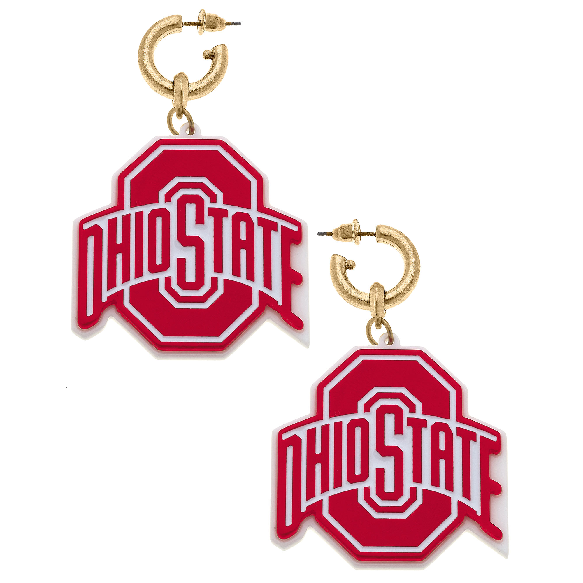 Women’ CANVAS Style Ohio State Buckeyes Resin Logo Drop Hoop Earrings Women’ CANVAS Style Ohio State Buckeyes Resin Logo Drop Hoop Earrings