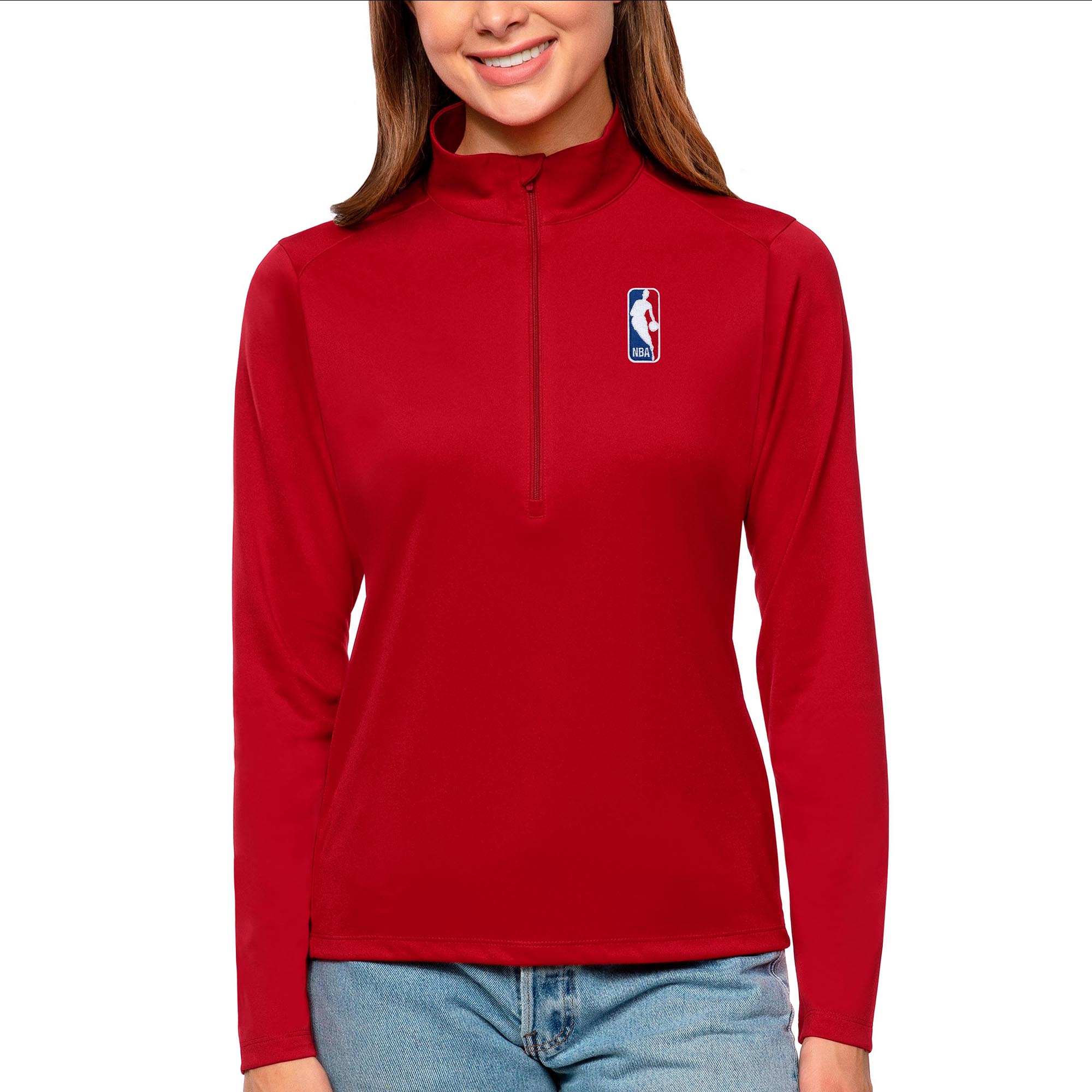 Women's Antigua Red WNBA Logoman Tribute Half-Zip Pullover Top