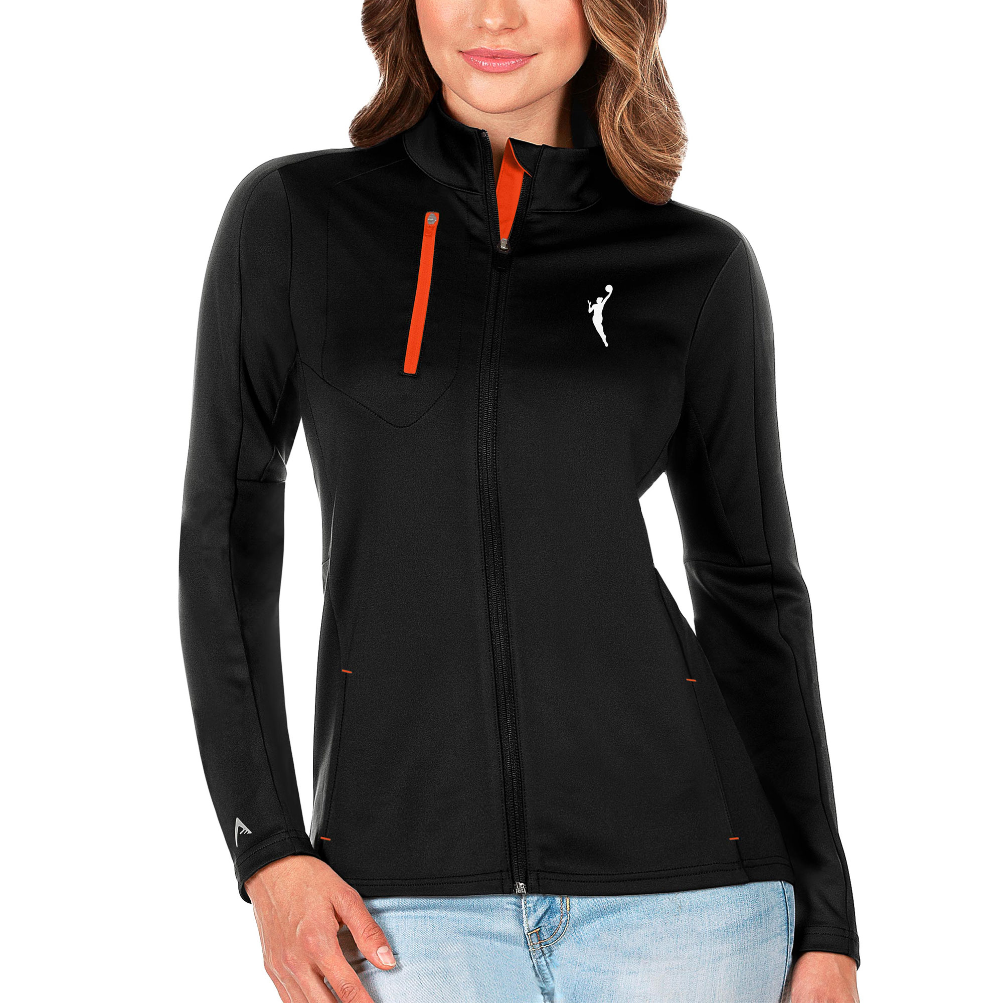Women’s Antigua Black/Orange WNBA Logowoman Generation Full-Zip Jacket Women’s Antigua Black/Orange WNBA Logowoman Generation Full-Zip Jacket