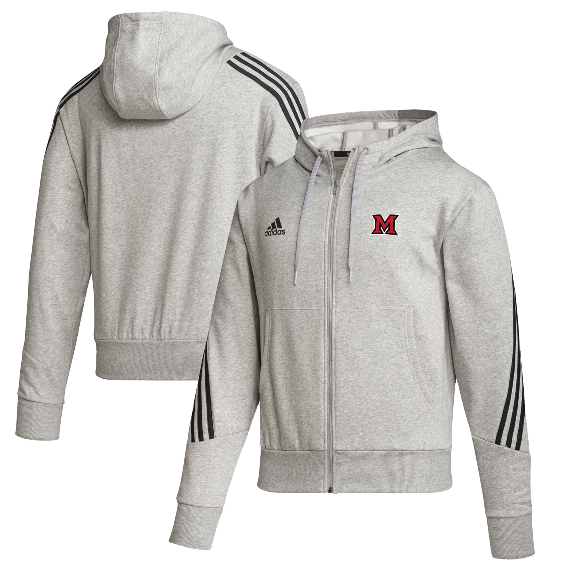 Men's adidas  Heather Gray Miami University RedHawks Fashion Decorated Full-Zip Hoodie