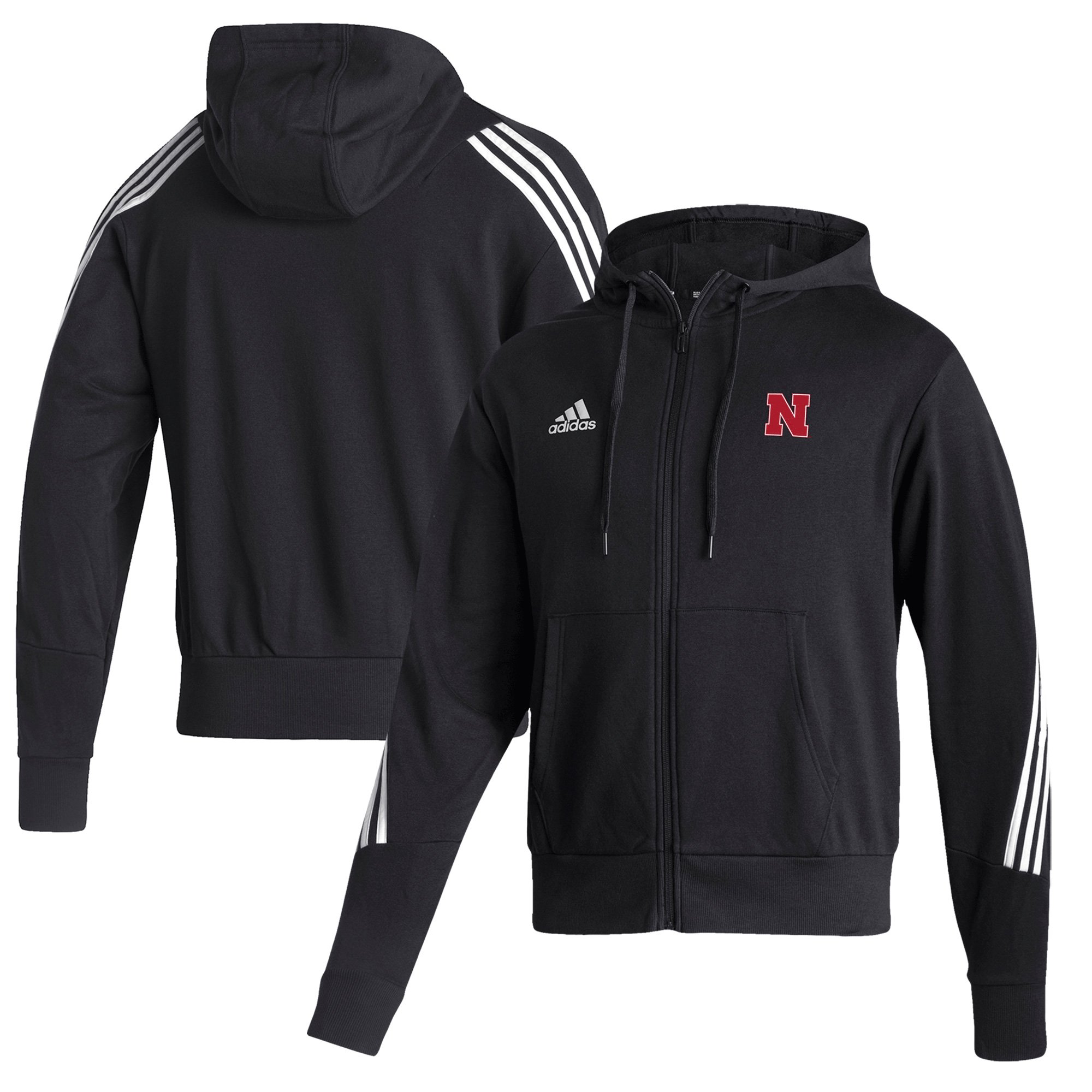 Men's adidas  Black Nebraska Huskers Fashion Decorated Full-Zip Hoodie