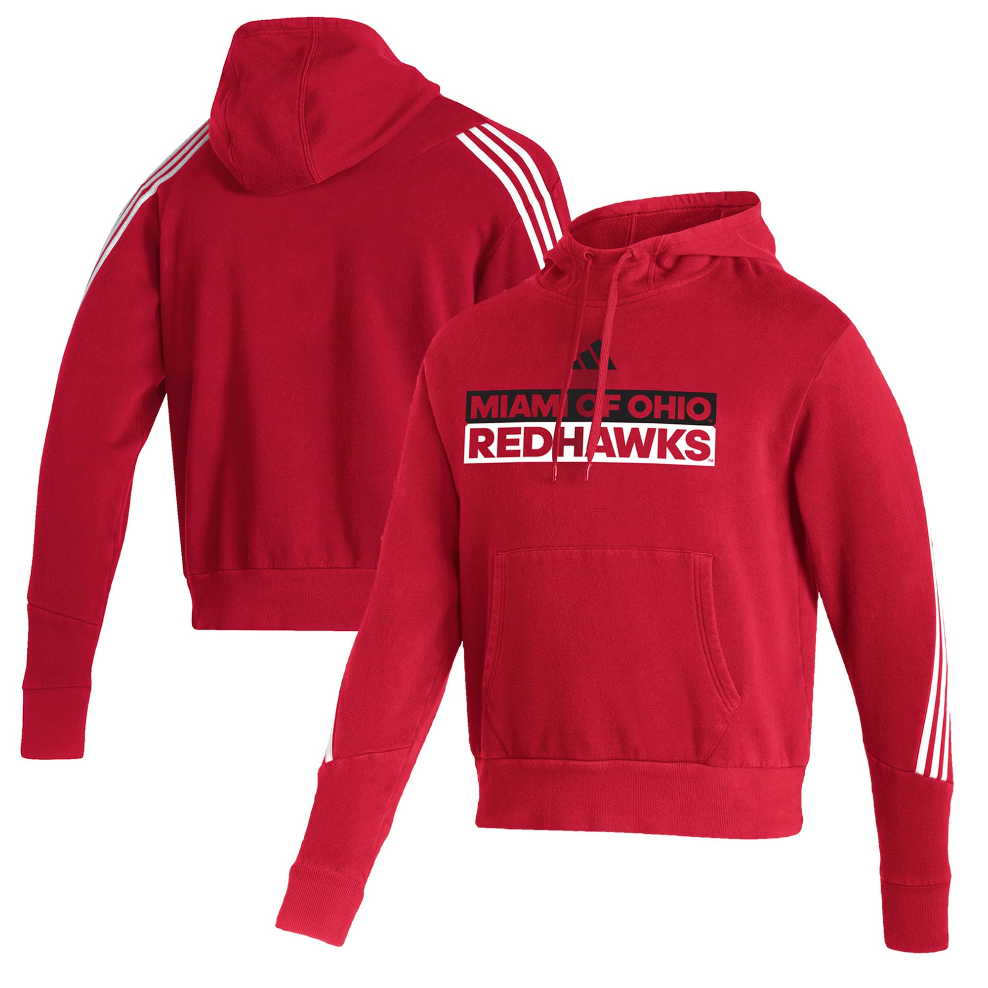 Men's adidas  Red Miami University RedHawks Fashion Pullover Hoodie