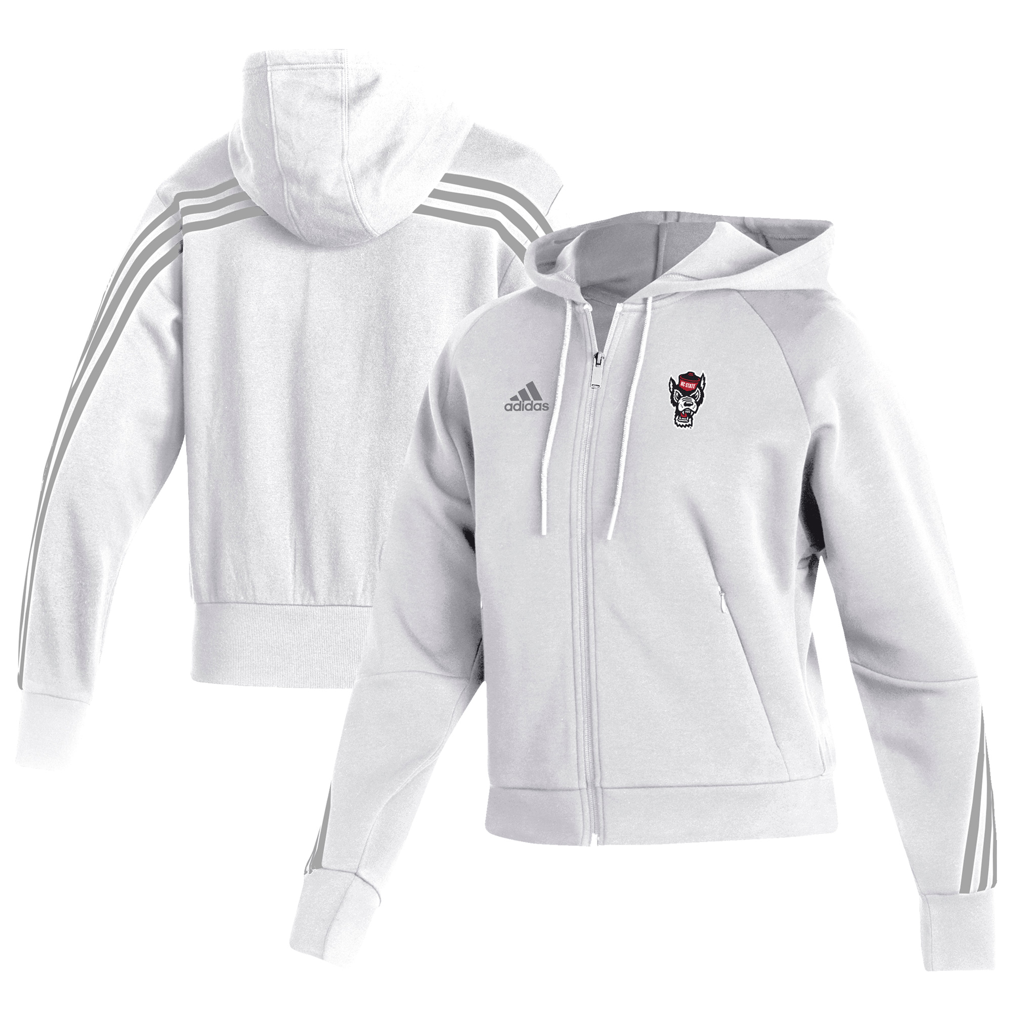 Women's adidas White NC State Wolfpack Fashion Decorated Full-Zip Hoodie