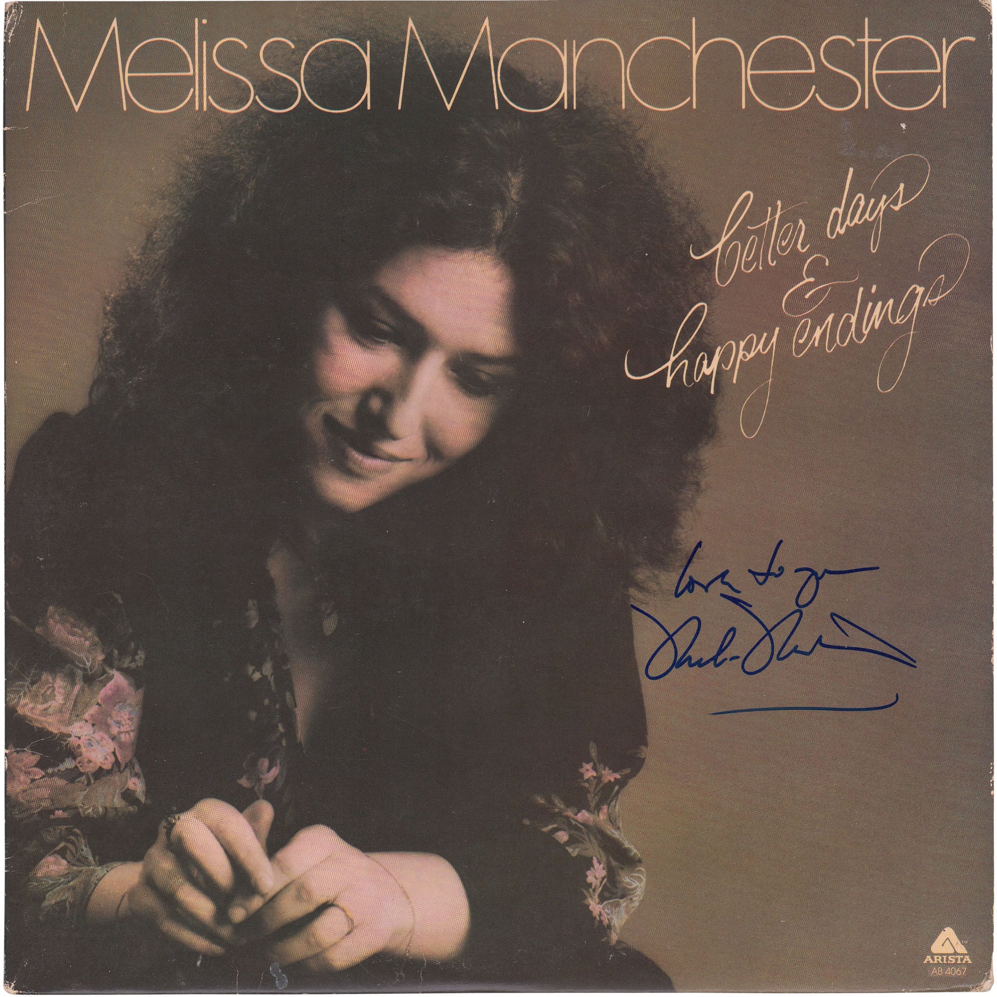 Melissa Manchester Autographed Better Days & Happy Endings Album Cover with "Love to You" Inscription - PSA