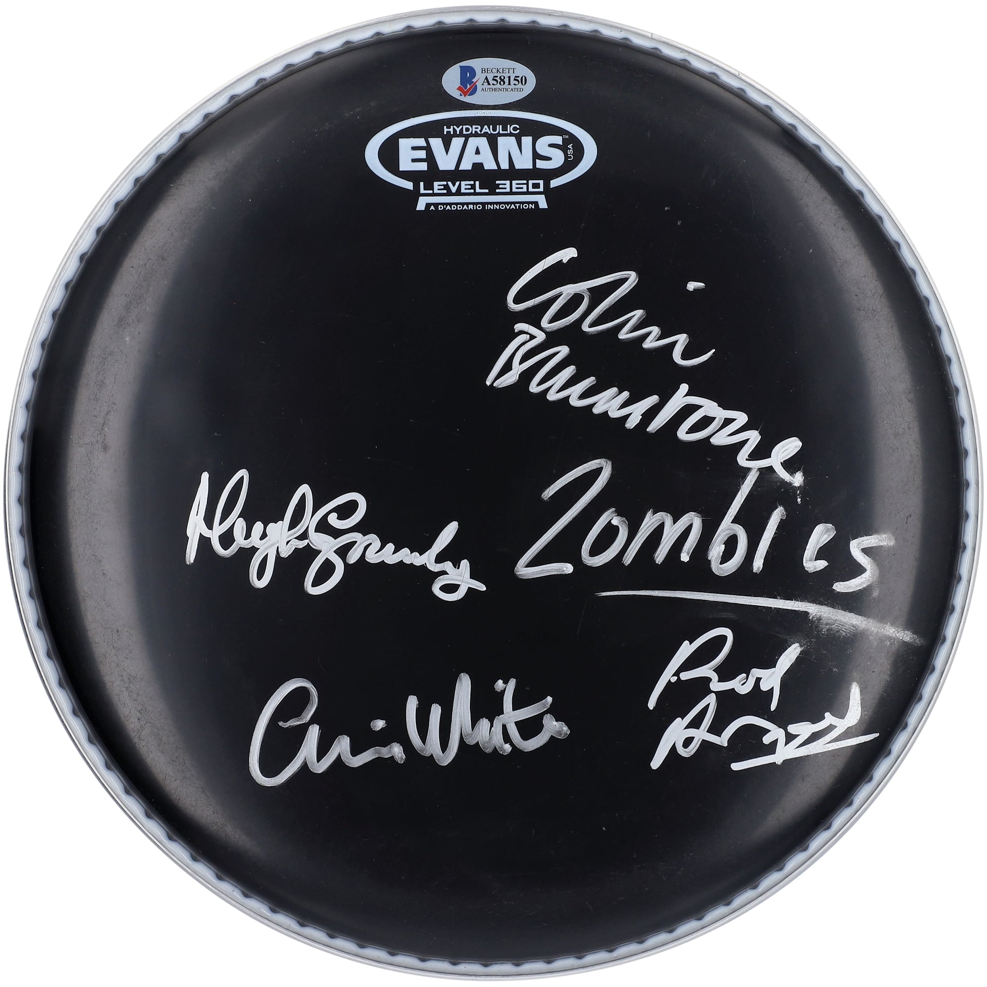 The Zombies Autographed Drumhead with 4 Signatures and "Zombies" Inscription Signed in Silver Ink - BAS