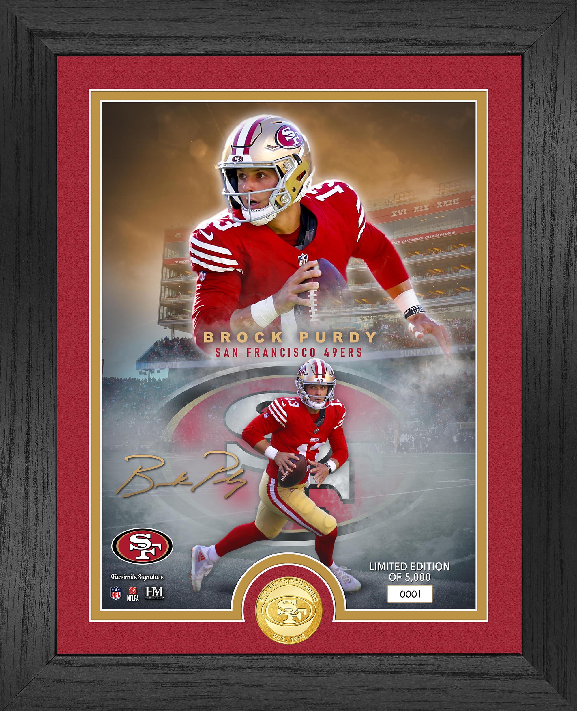 Highland Mint Brock Purdy San Francisco 49ers  13" x 16" Legends Bronze Coin Photo Mint