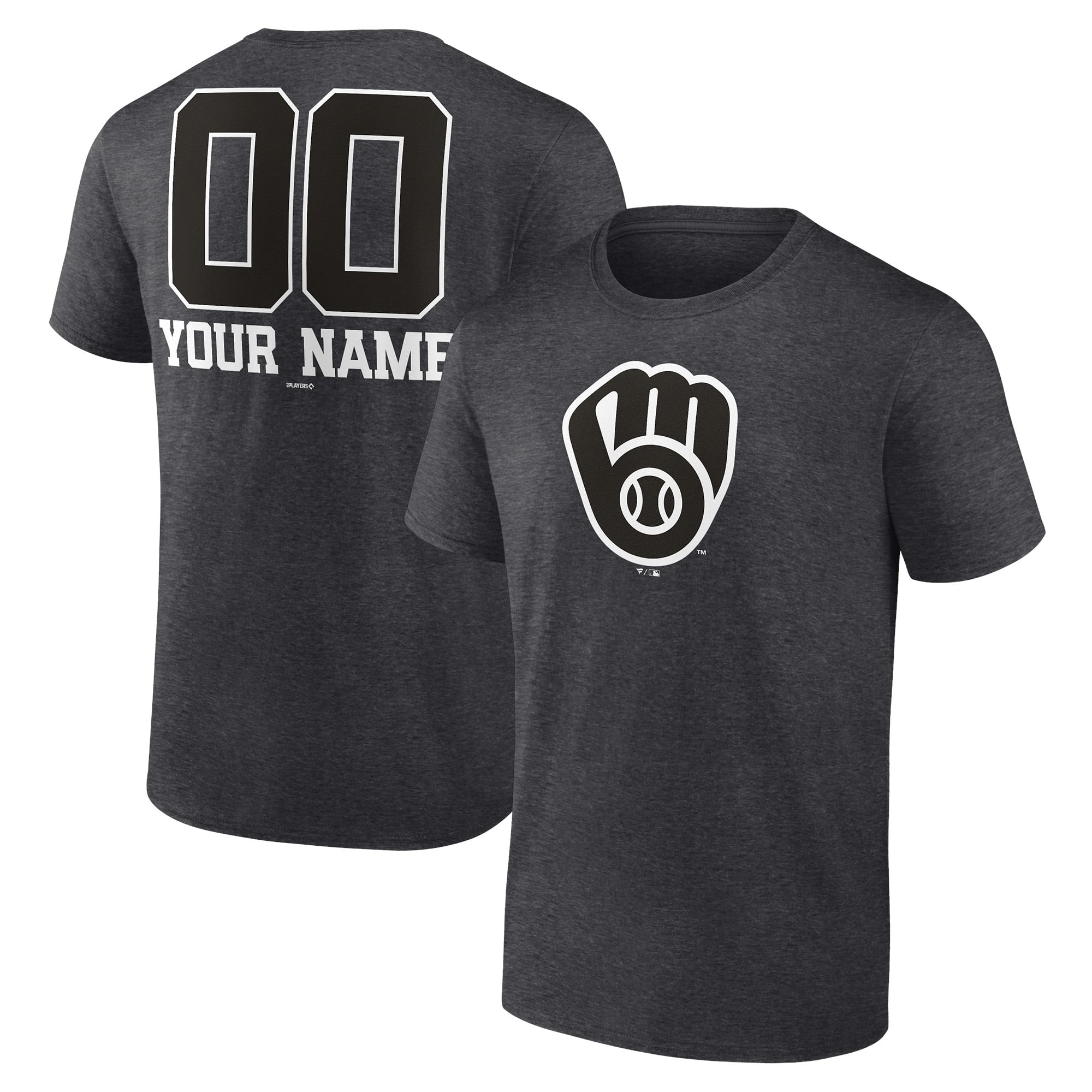 Men's Charcoal Milwaukee Brewers Personalized Monochrome Name & Number T-Shirt