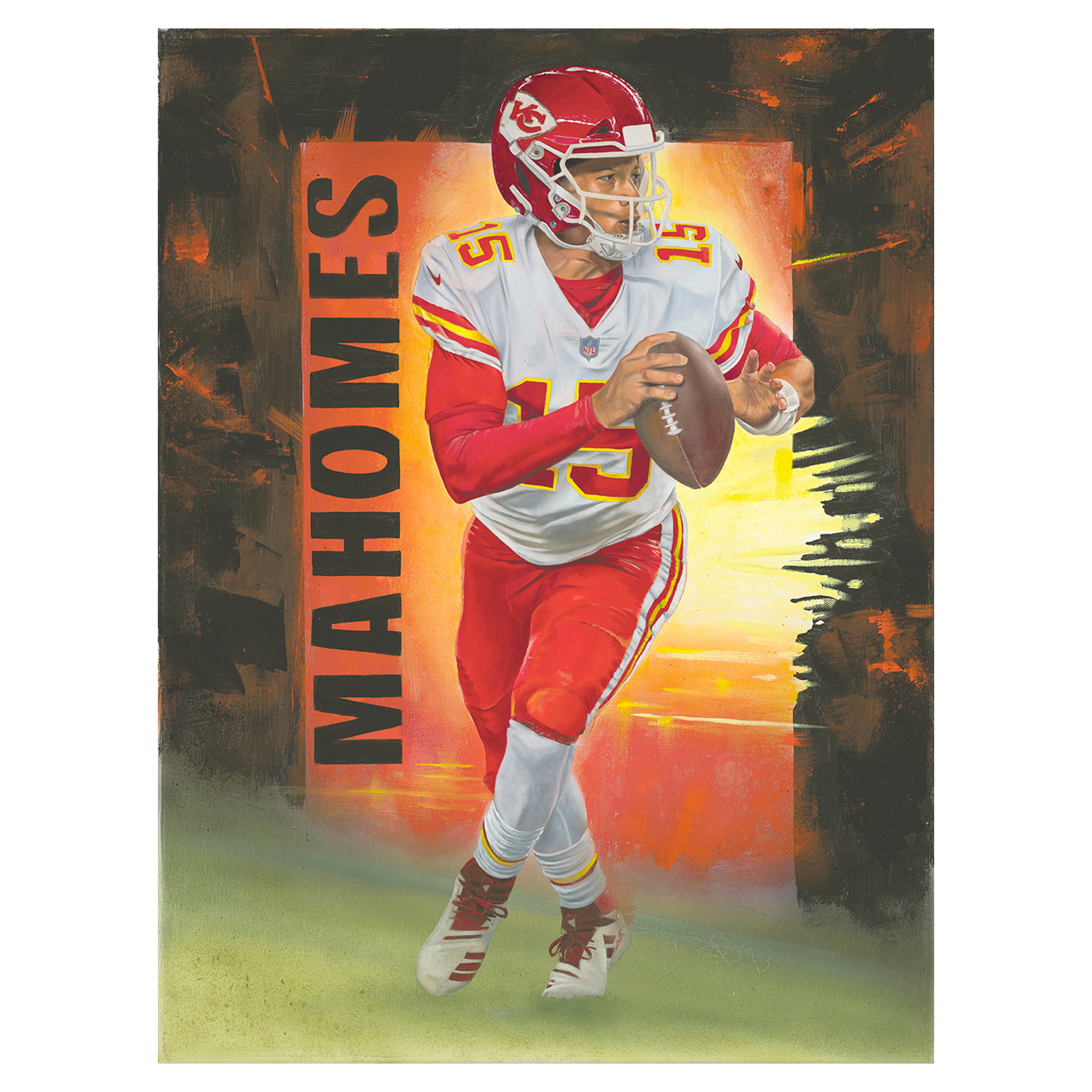 Patrick Mahomes Kansas City Chiefs Deacon Jones Foundation 20" x 30" Stretched Canvas Print by Artist Tom Digiacco