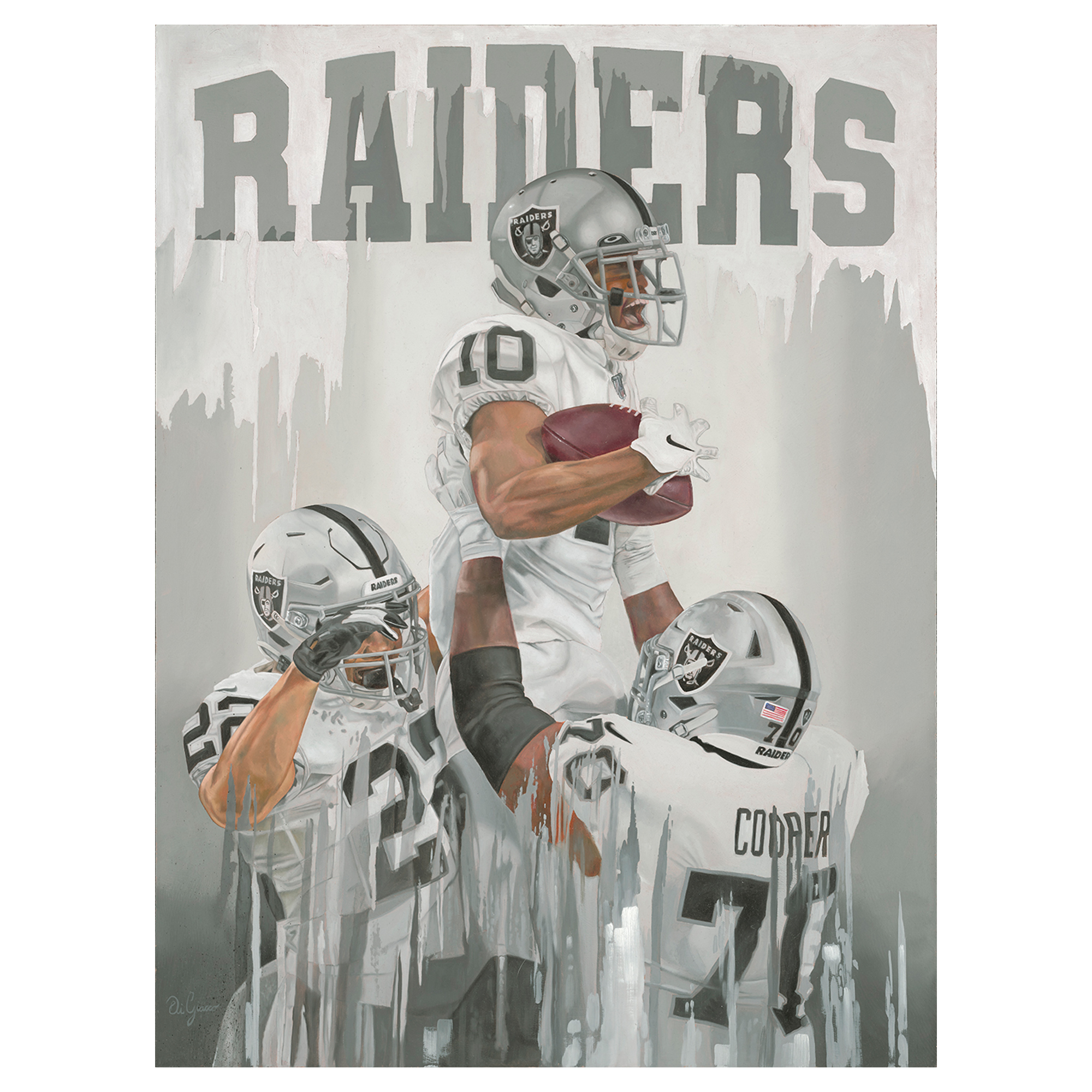 Rico Gafford, Doug Martin & Jonathan Cooper Las Vegas Raiders Deacon Jones Foundation 20" x 30" Stretched Canvas Print by Artist Tom Digiacco
