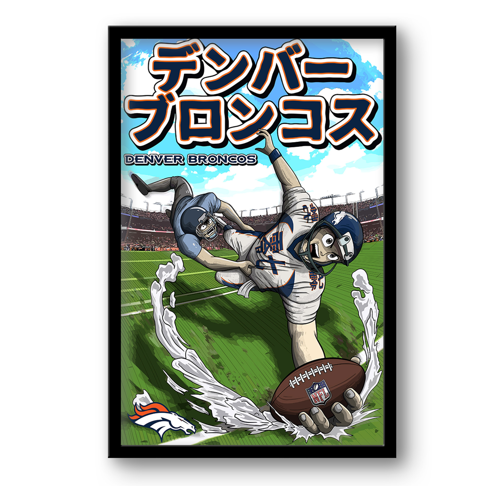 Denver Broncos 14" x 20" Framed Anime Art Print