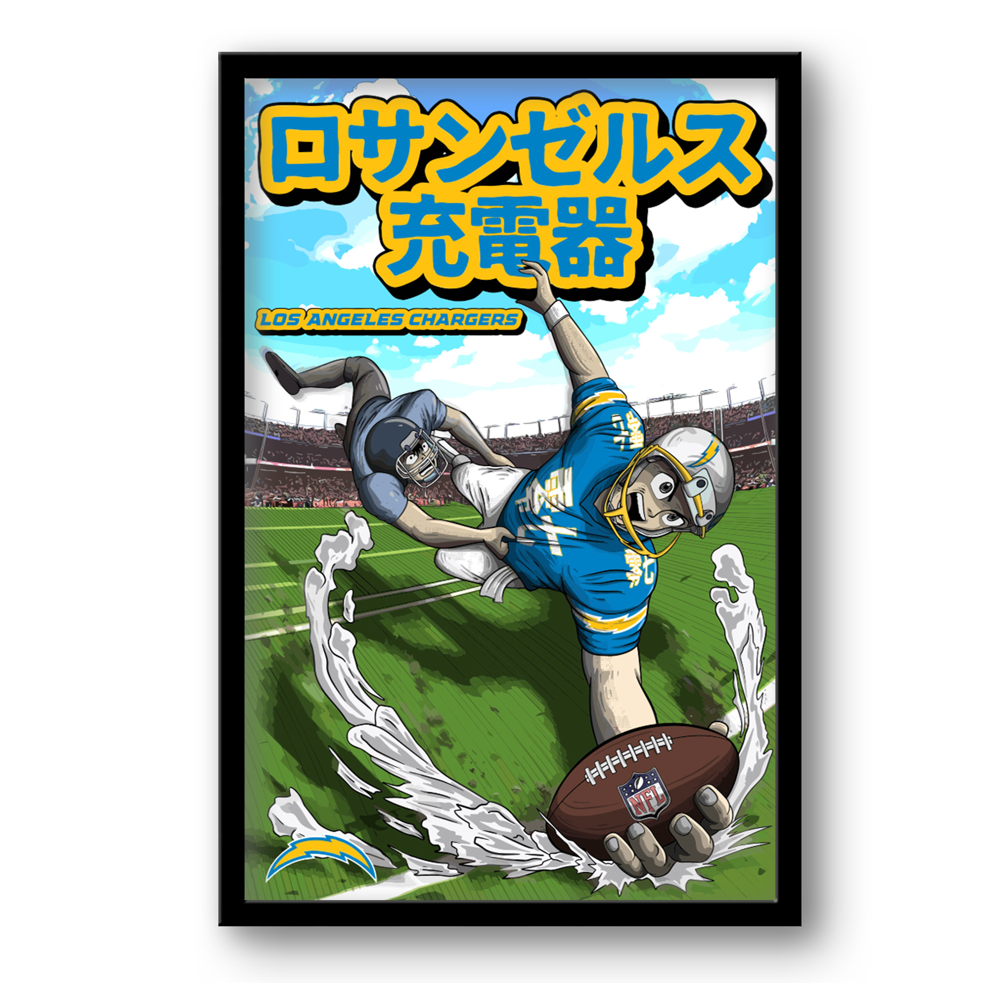 Los Angeles Chargers 14" x 20" Framed Anime Art Print
