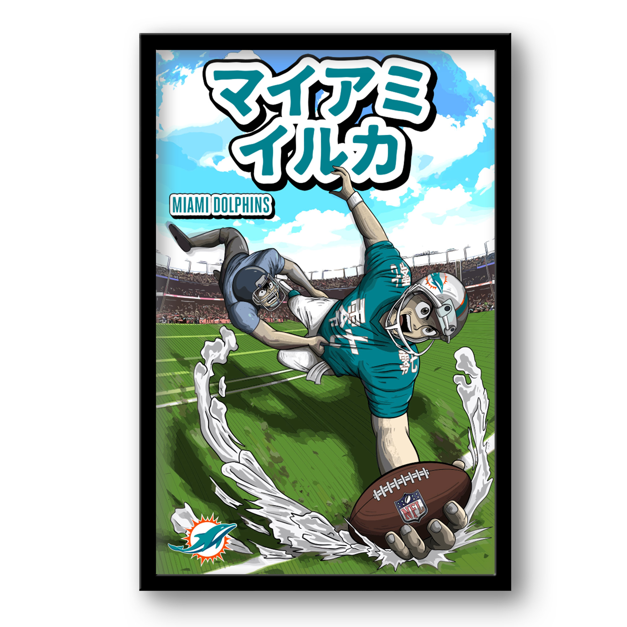 Miami Dolphins 14" x 20" Framed Anime Art Print