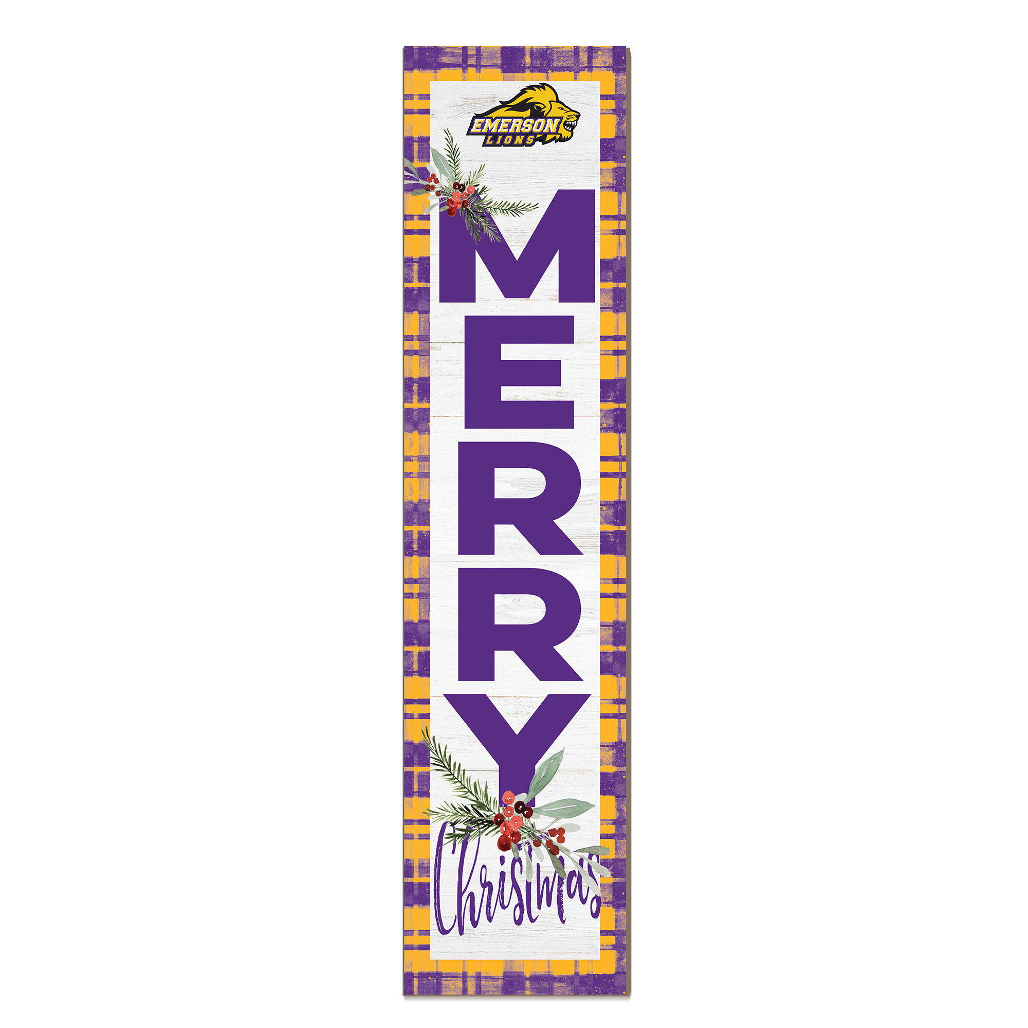 Emerson College Lions 12'' x 48'' Outdoor Merry Christmas Leaner