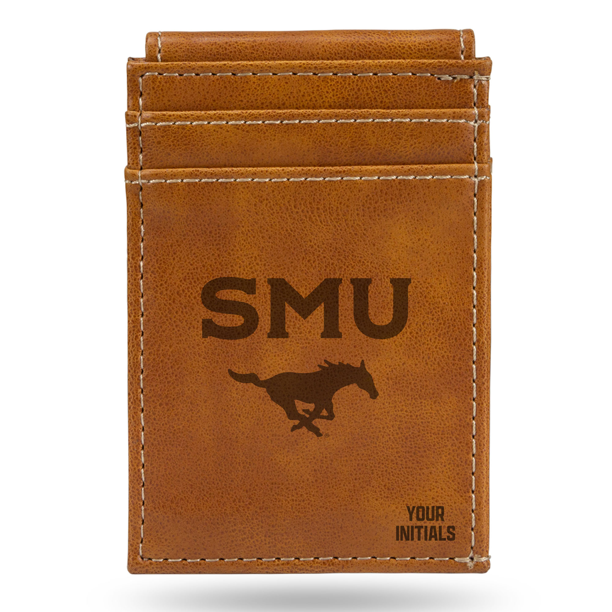 Brown SMU Mustangs Personalized Front Pocket Wallet