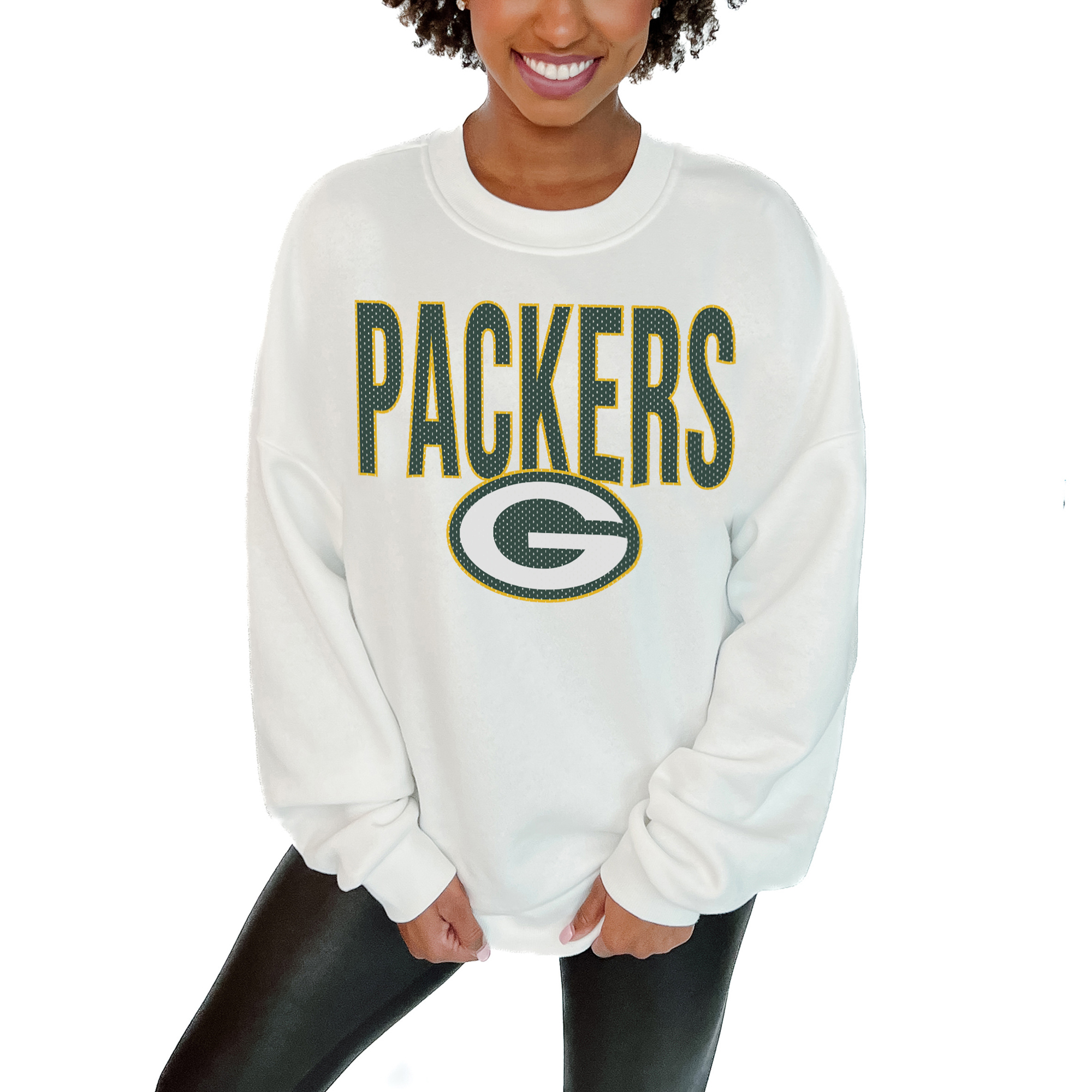 Women’s Gameday Couture White Green Bay Packers Just Go With It Oversized Long Sleeve Crewneck Sweatshirt Women’s Gameday Couture White Green Bay Packers Just Go With It Oversized Long Sleeve Crewneck Sweatshirt