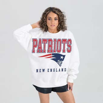 Women's Gameday Couture  White New England Patriots  Sunday Drives Oversized Crewneck Pullover Sweatshirt