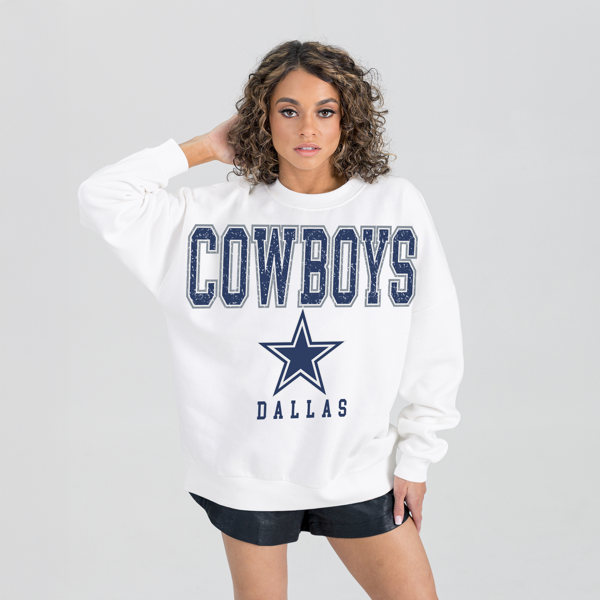 Women's Gameday Couture White Dallas Cowboys Sunday Drives Oversized Crewneck Pullover Sweatshirt