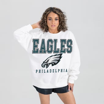 Women's Gameday Couture  White Philadelphia Eagles  Sunday Drives Oversized Crewneck Pullover Sweatshirt