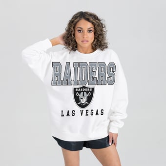 Women's Gameday Couture  White Las Vegas Raiders  Sunday Drives Oversized Crewneck Pullover Sweatshirt