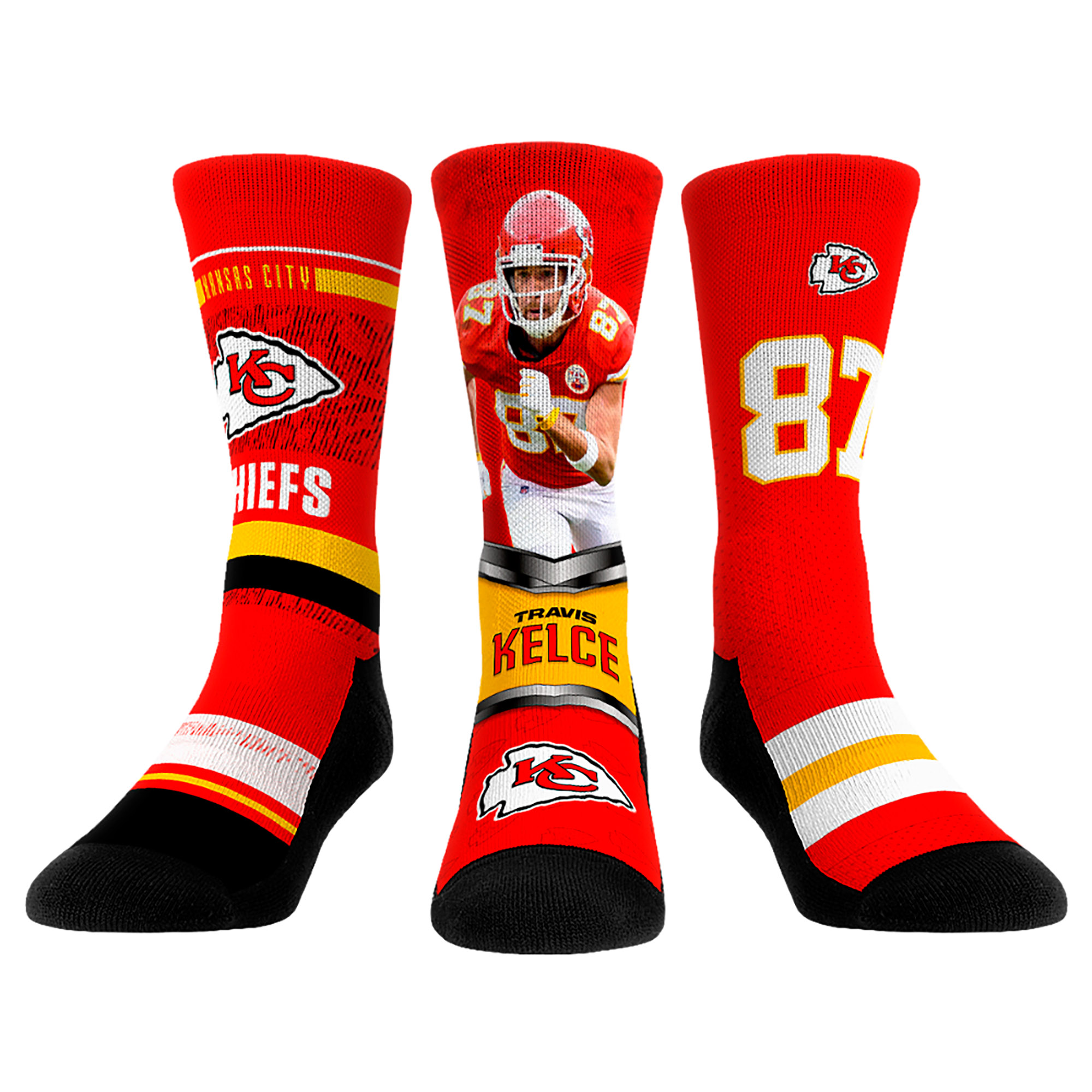 Unisex Rock Em Travis Kelce Red Kansas City Chiefs Pro Three-Pack Crew Sock Set