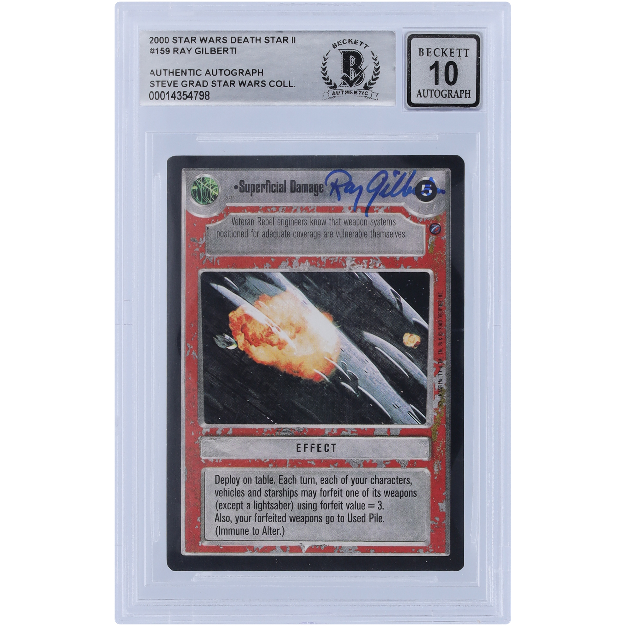 Ray Gilberti Star Wars Autographed 2000 CCG Death Star II #159 BGS Authenticated 10 Card